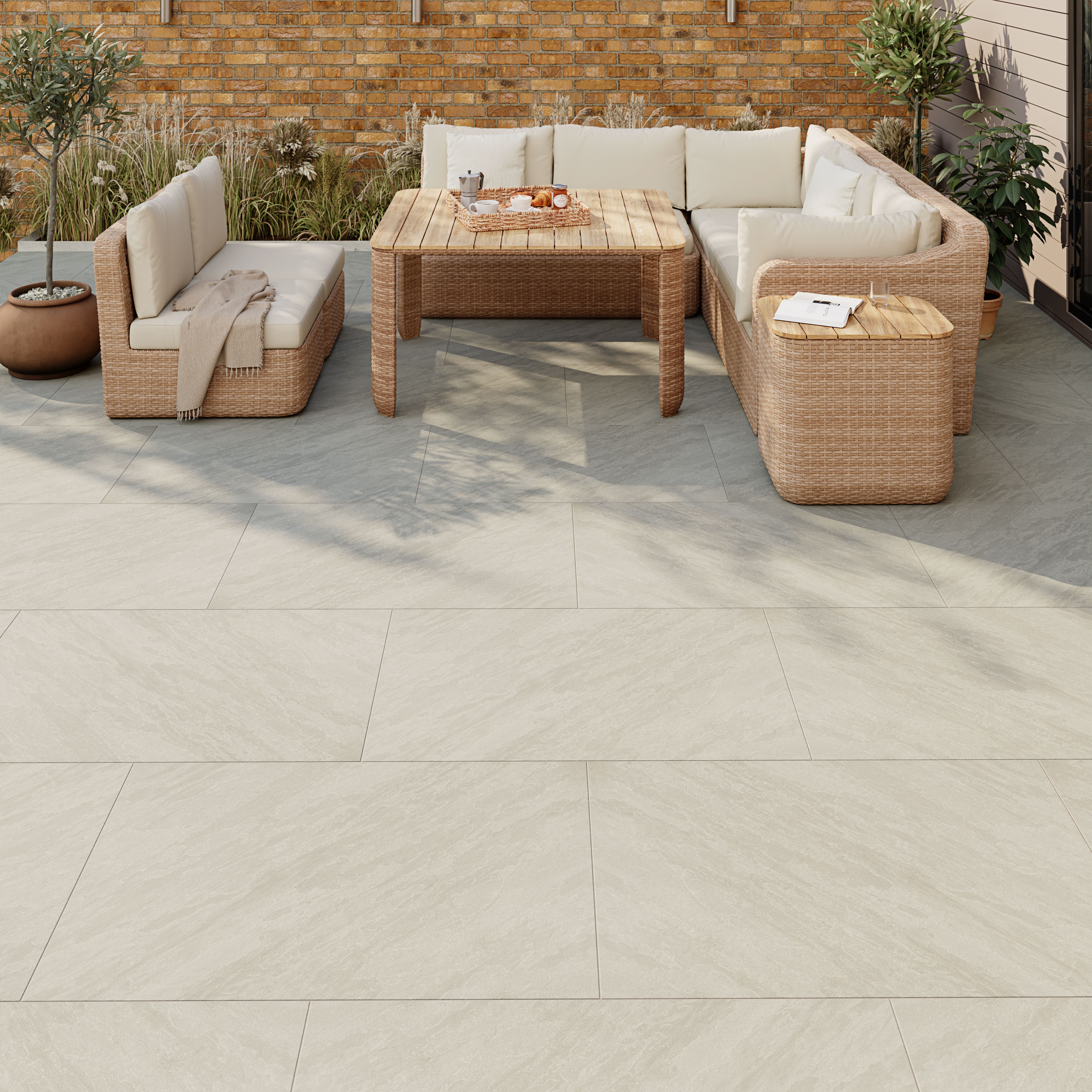 Gibil Greige Matt Stone effect Porcelain Outdoor Floor Tile, Pack of 1 ...