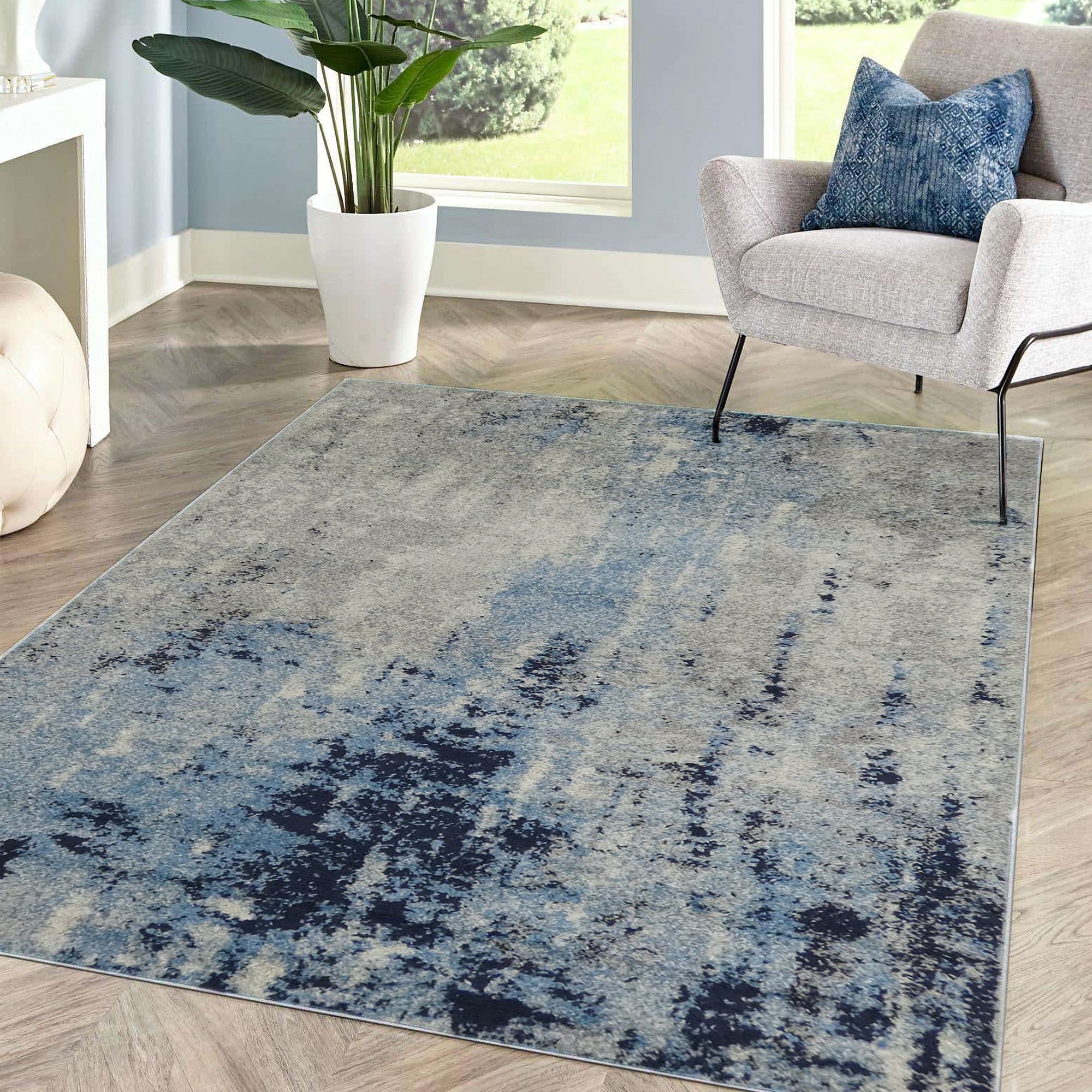 Gilbert Blue & Grey Abstract Large Rug, (L)230cm x (W)160cm