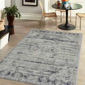 Gilbert Grey & Navy Abstract Medium Rug, (L)170cm x (W)120cm