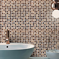 Glamour Polished Gloss Bronze mirror effect Glass 3x3 Mosaic tile, (L)300mm (W)300mm