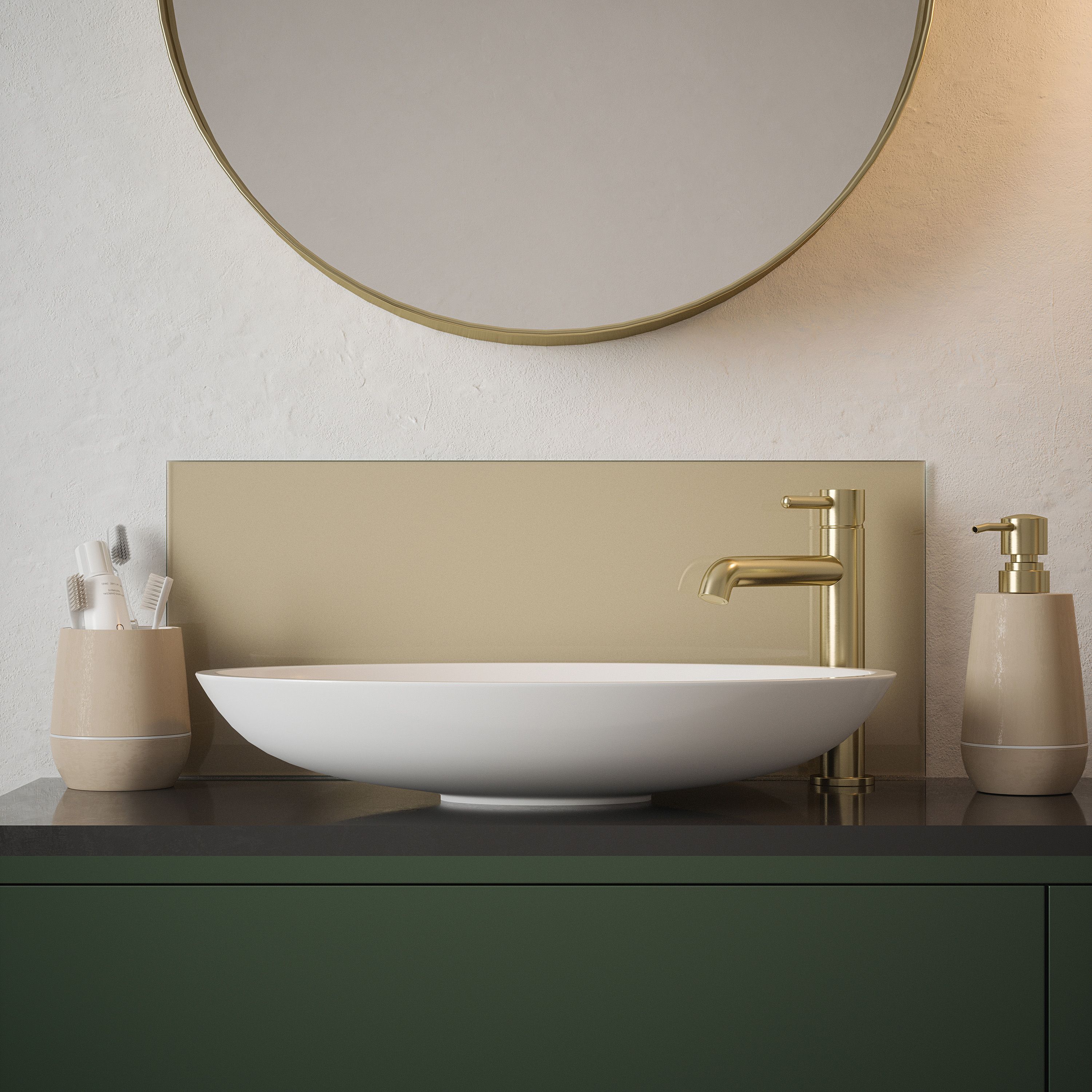 Glass Self-adhesive Bathroom Splashback (H)25cm (W)60cm - Gloss Gold effect