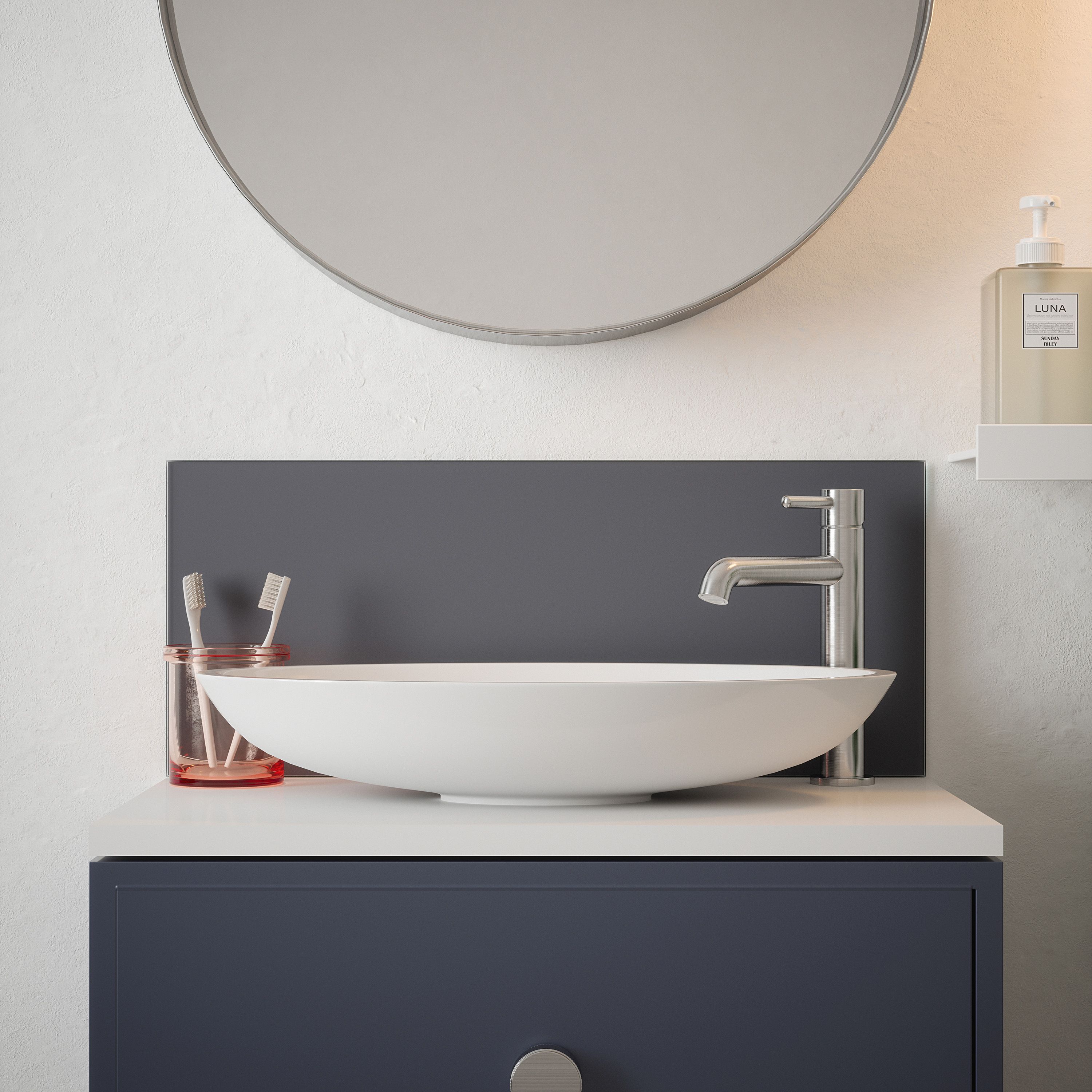 Glass Self-adhesive Bathroom Splashback (H)25cm (W)60cm - Matt Steel Grey