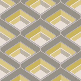 Glauca Grey & yellow Retro 70's 3D effect Textured Wallpaper Sample
