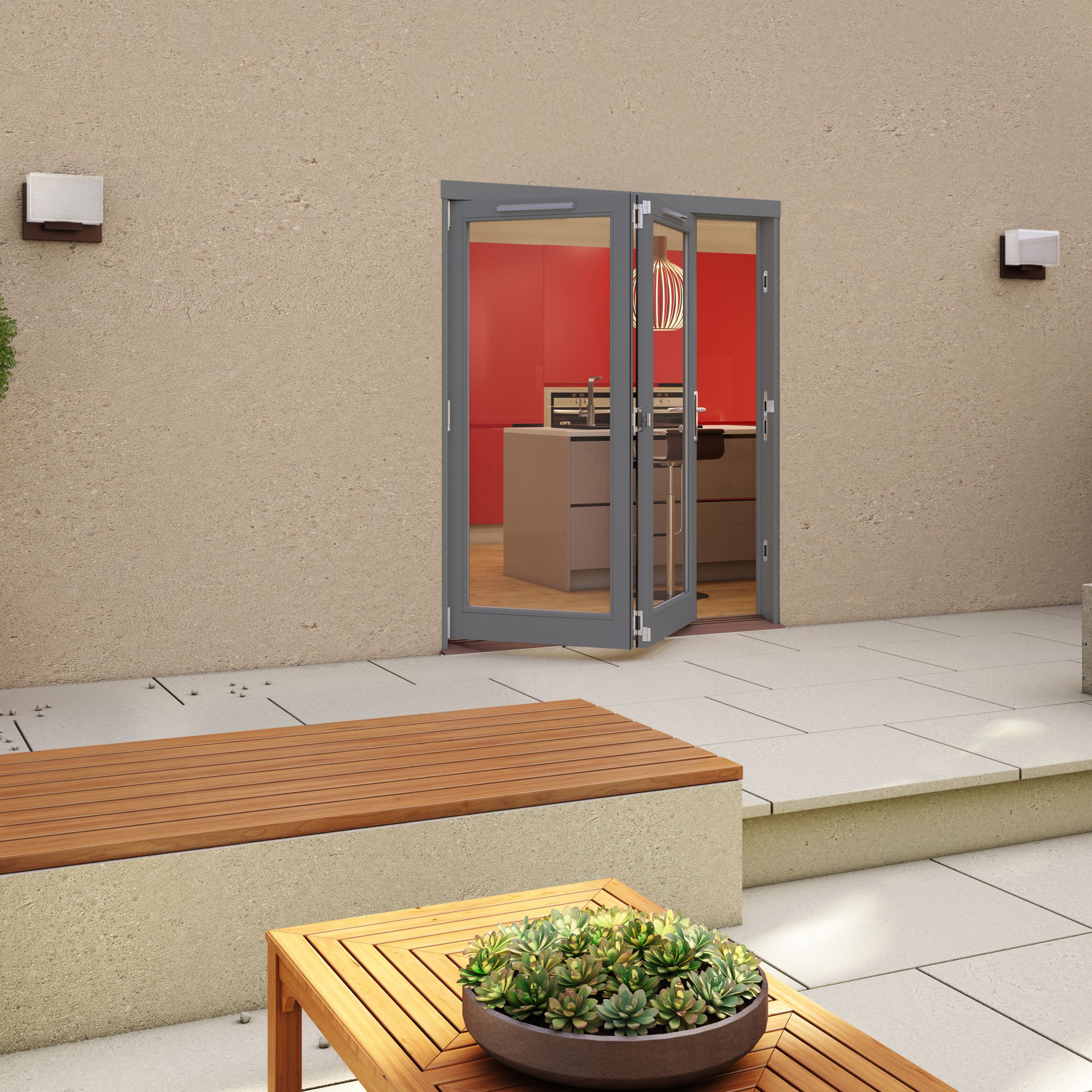 Glazed Grey Timber External 2 Folding Patio door, (H)2094mm (W)1794mm