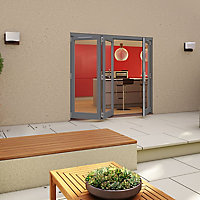 Glazed Grey Timber External 3 Folding Patio door, (H)2094mm (W)2394mm