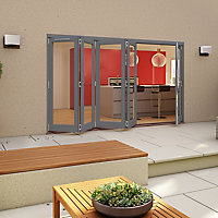 Glazed Grey Timber External 4 Folding Patio door, (H)2094mm (W)2994mm