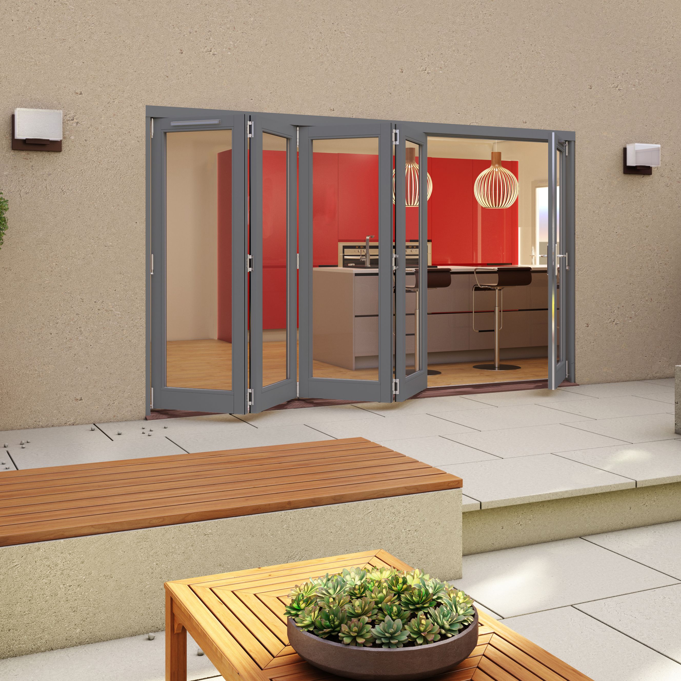 Glazed Grey Timber External 4 Folding Patio door, (H)2094mm (W)2994mm