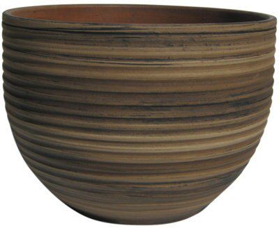 Glazed Terracotta Bamboo effect Ceramic Plant pot (Dia)28cm