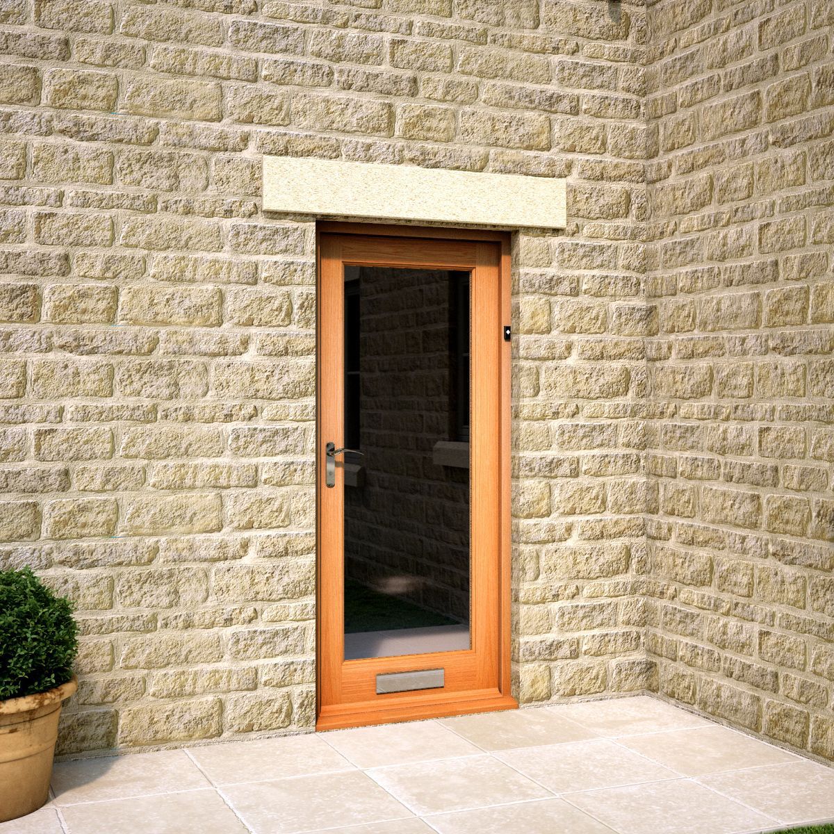 Glazed White oak veneer Reversible External Front Door set, (H)2074mm (W)856mm