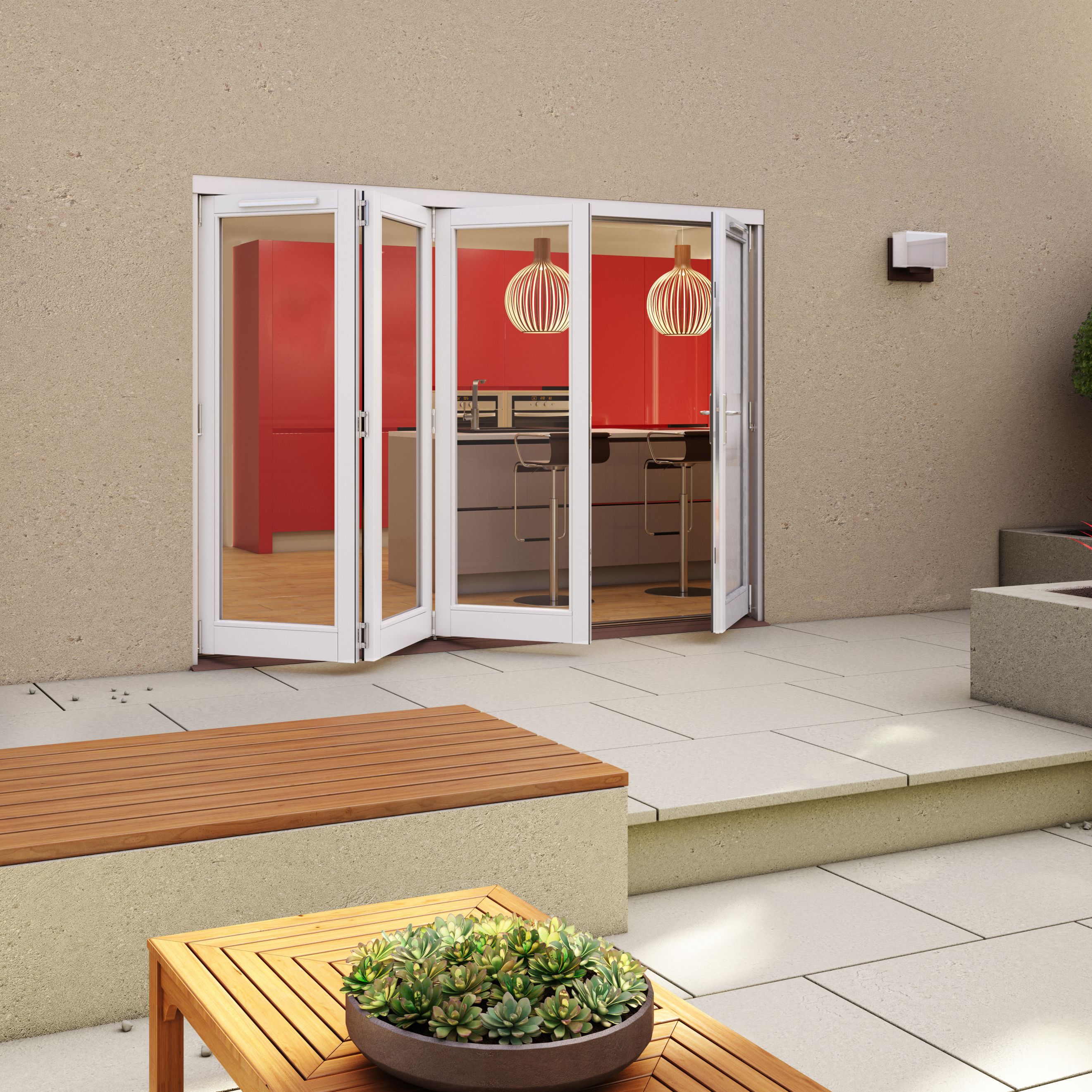 Glazed White Timber External 4 Folding Patio door, (H)2094mm (W)2994mm