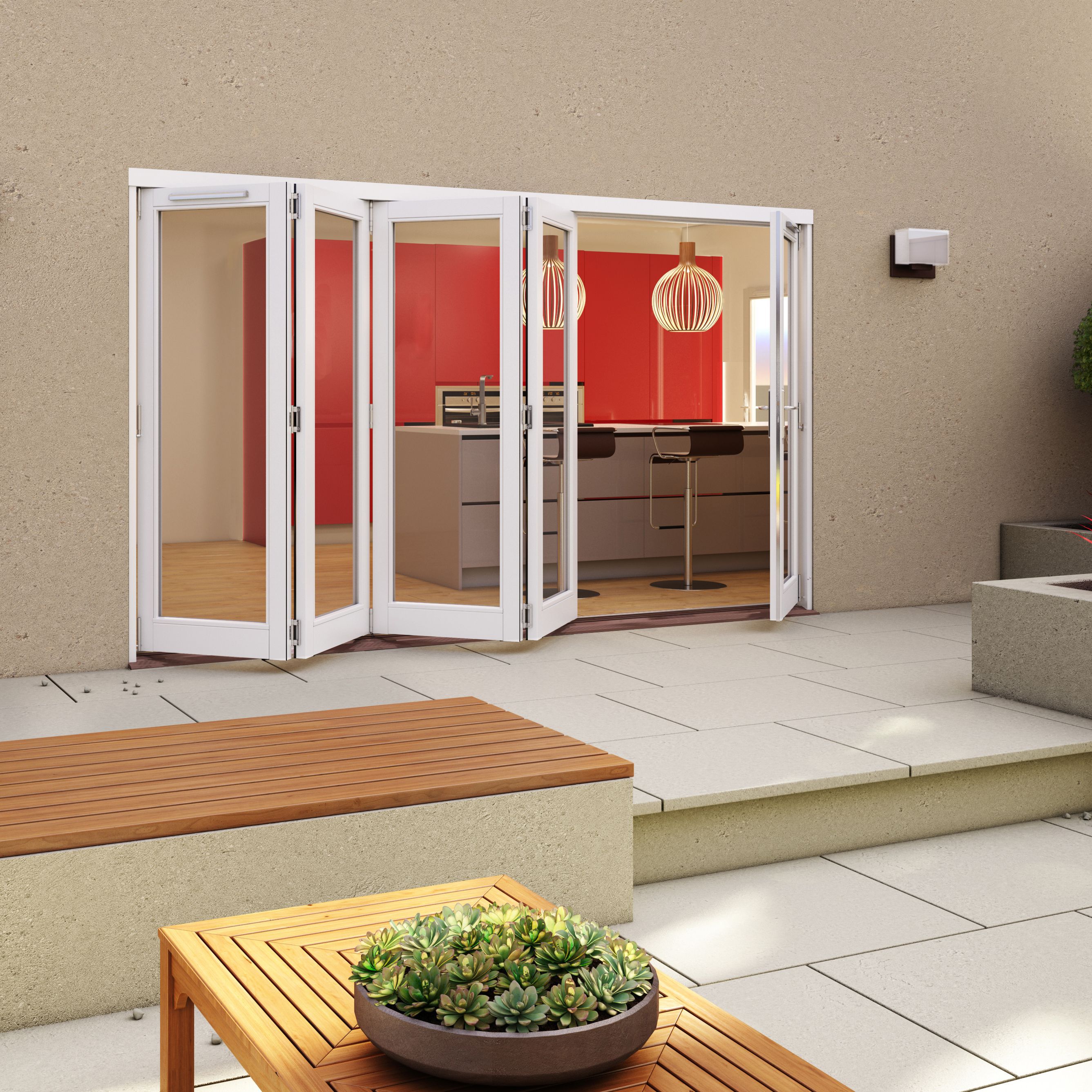 Glazed White Timber External 5 Folding Patio door, (H)2094mm (W)3594mm