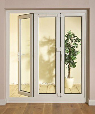 Glazed White uPVC External 3 Tri-fold Door set, (H)2009mm (W)2390mm