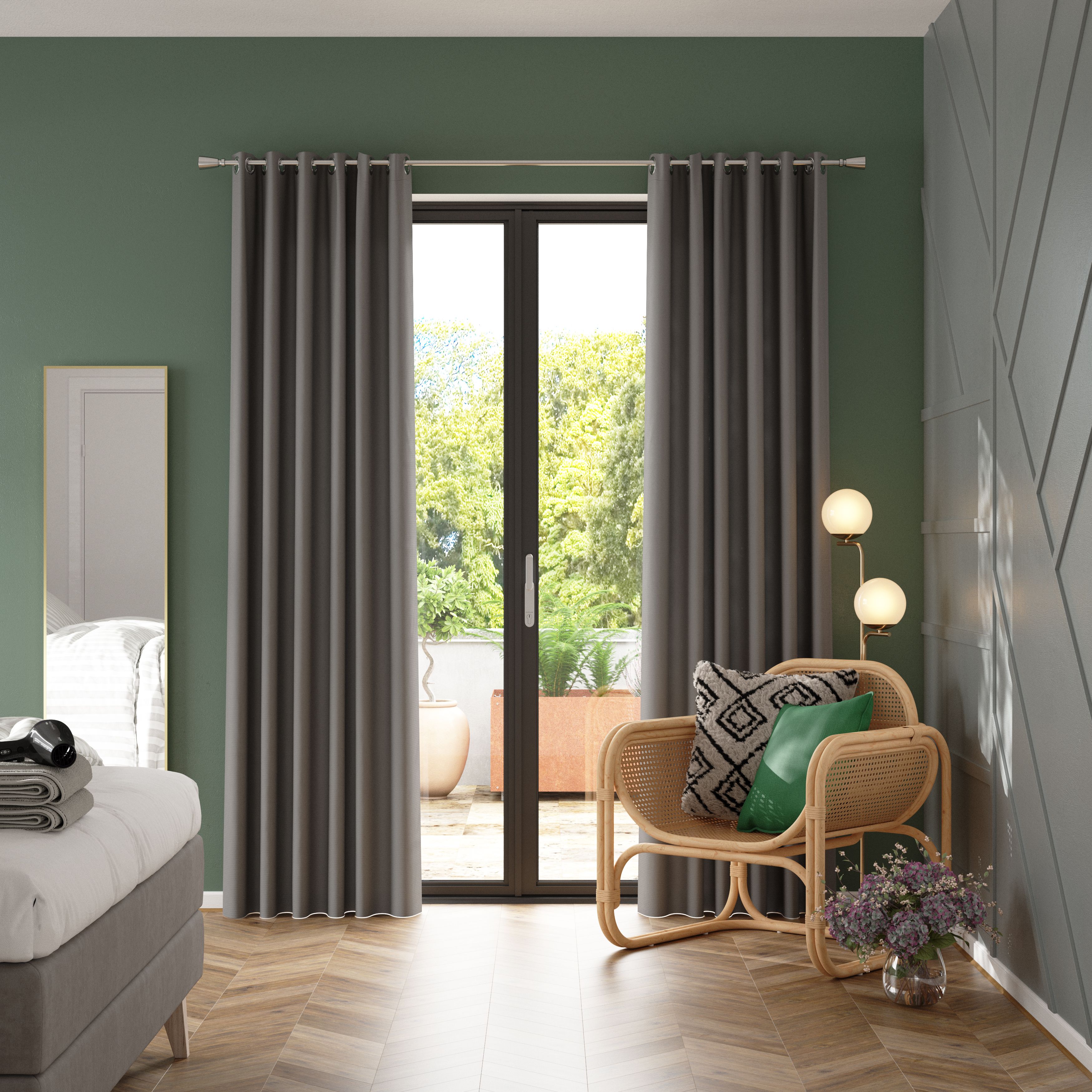 Glend Grey Plain woven Blackout & thermal Eyelet Curtain (W)167cm (L)183cm, Pair