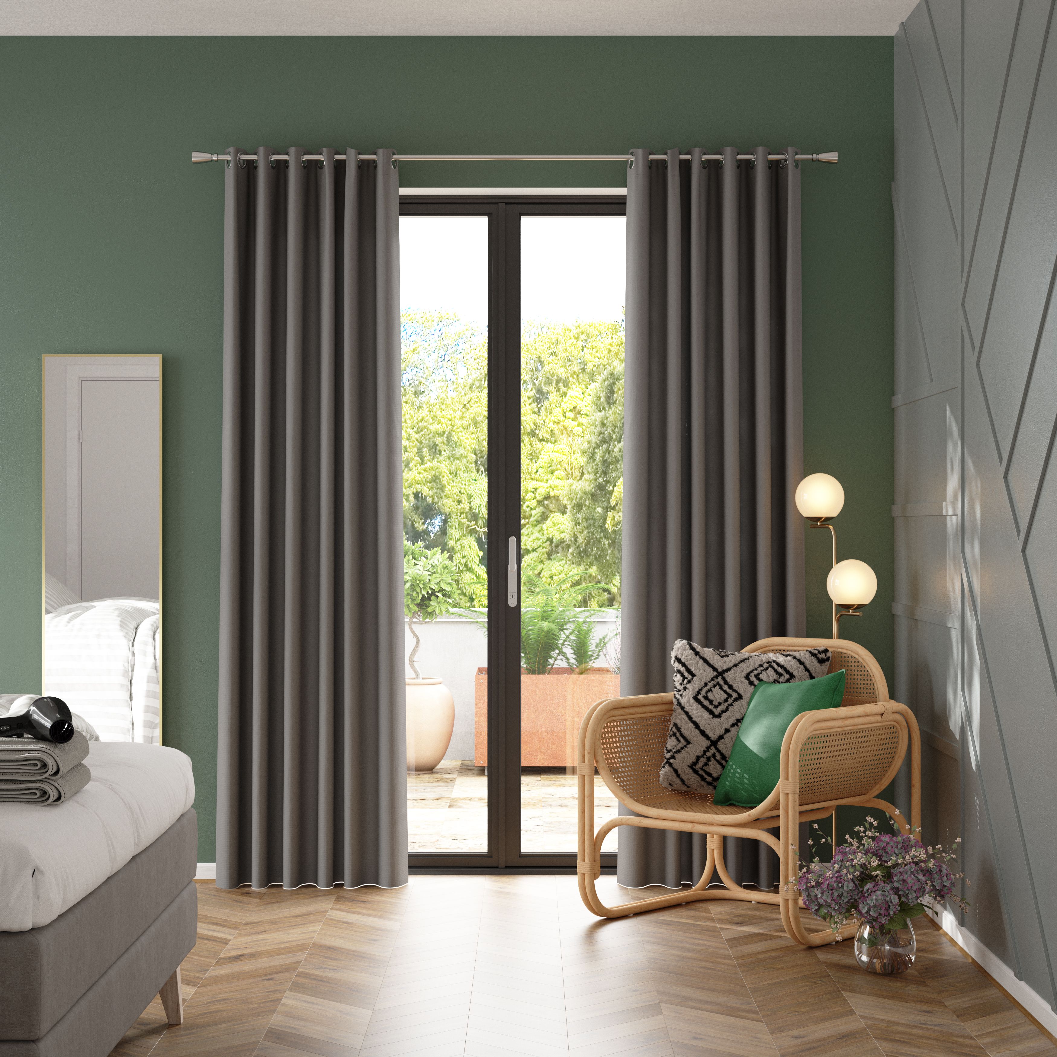 Glend Grey Plain woven Blackout & thermal Eyelet Curtain (W)167cm (L)228cm, Pair