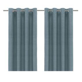 Glend Light blue Plain woven Blackout & thermal Eyelet Curtain (W)167cm (L)228cm, Pair
