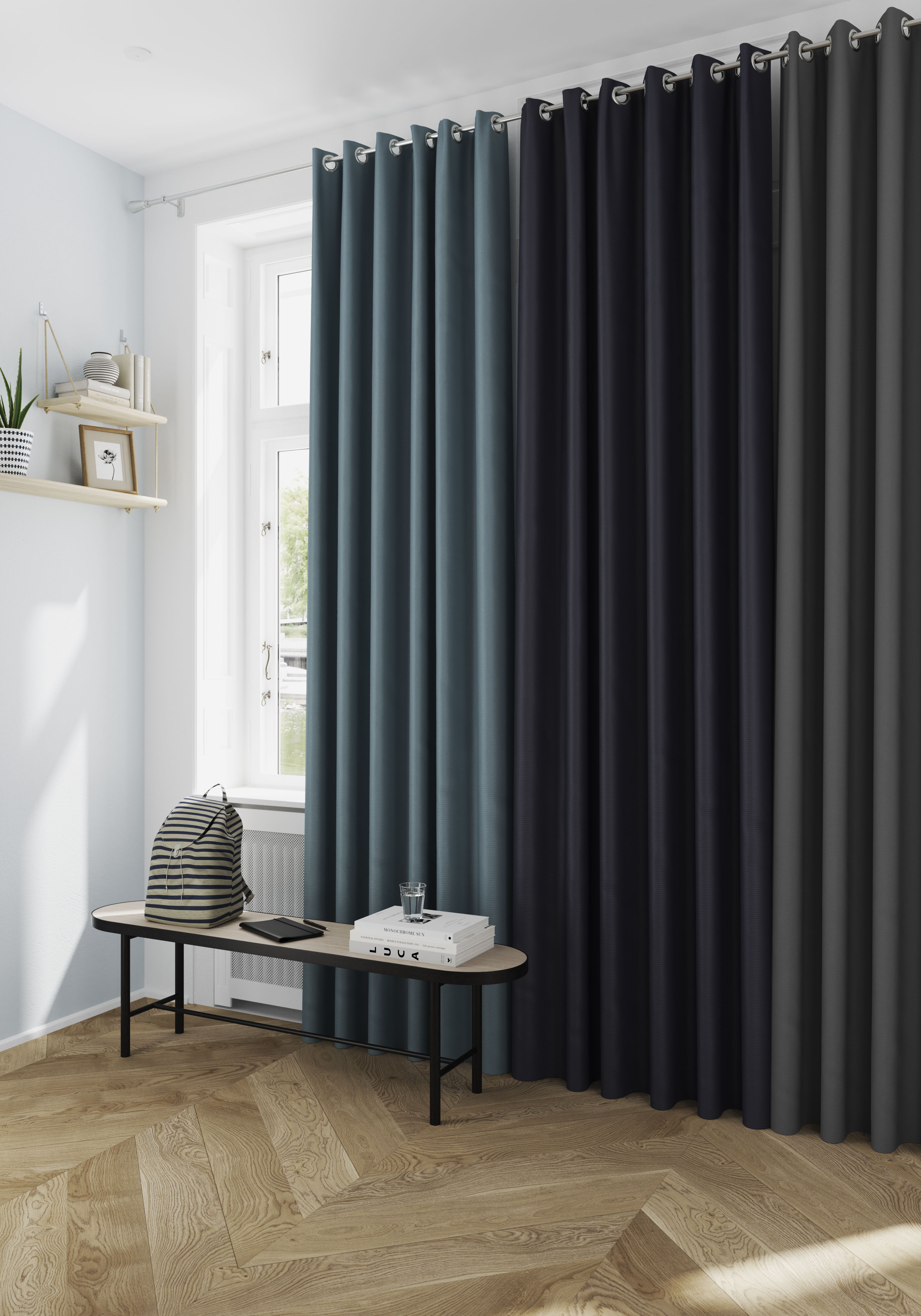 Glend Light blue plain woven Blackout & thermal Eyelet Curtain (W)228cm (L)228cm, Pair