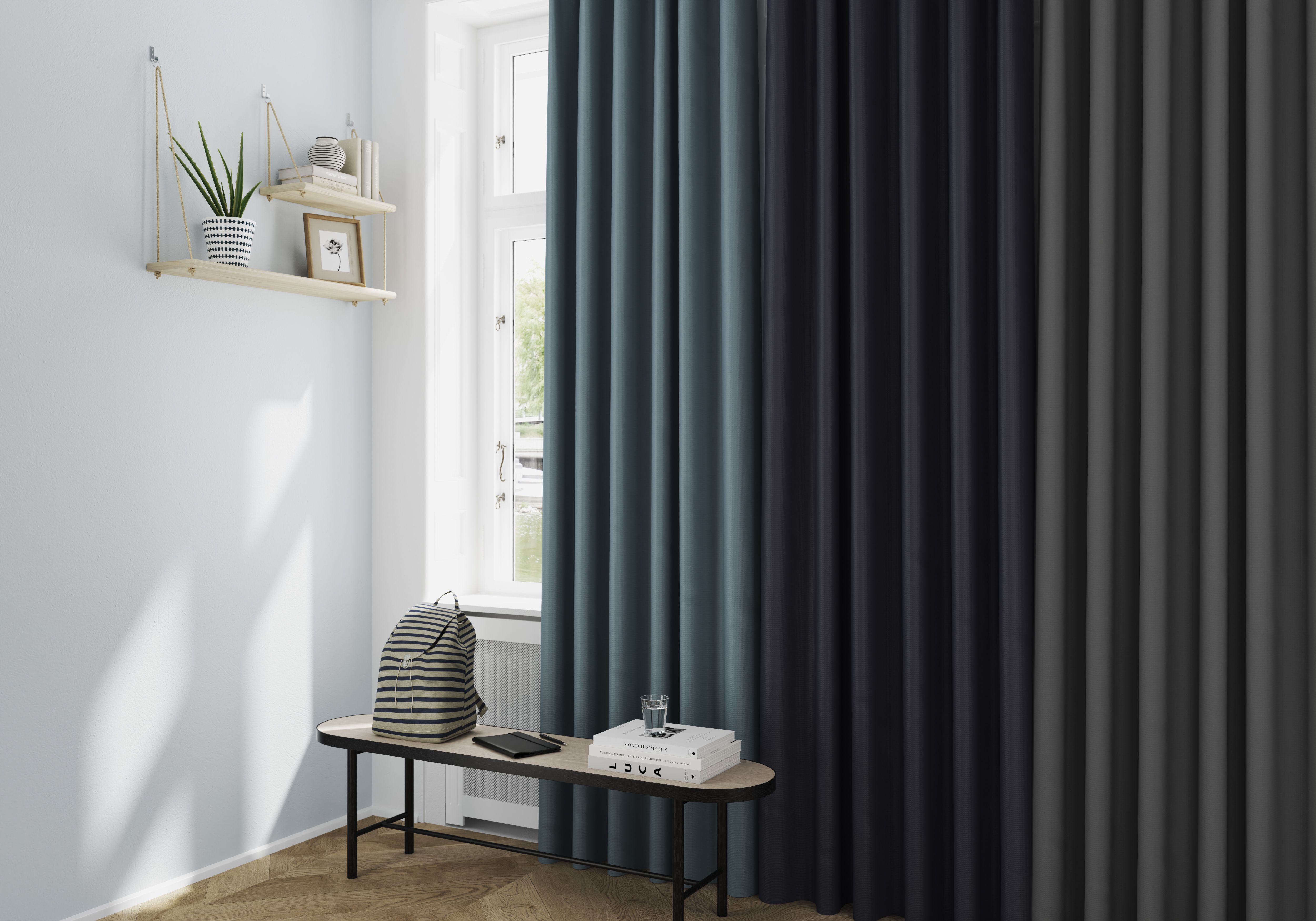 Glend Light blue plain woven Blackout & thermal Eyelet Curtain (W)228cm (L)228cm, Pair