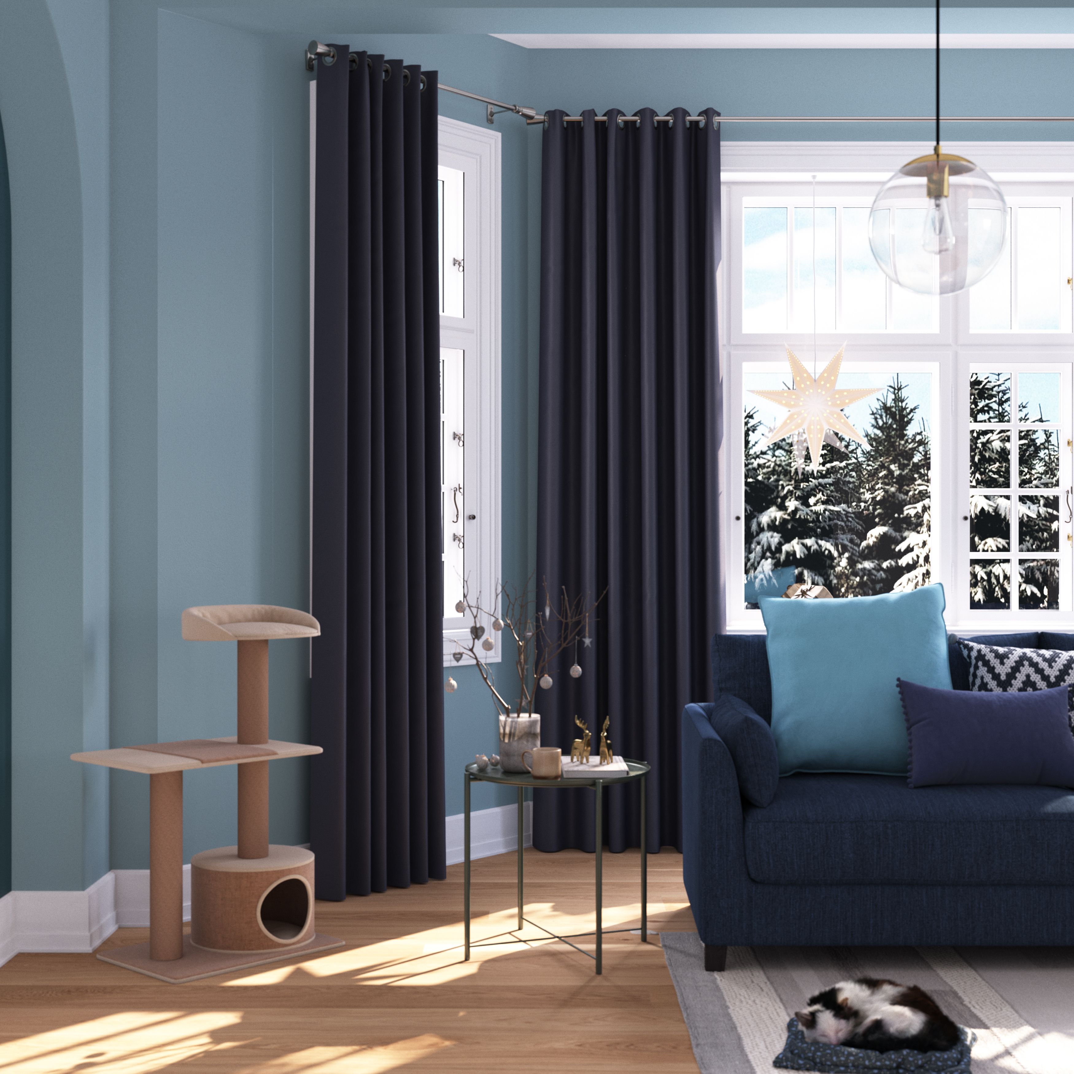 Glend Navy Plain woven Blackout & thermal Eyelet Curtain (W)228cm (L)228cm, Pair