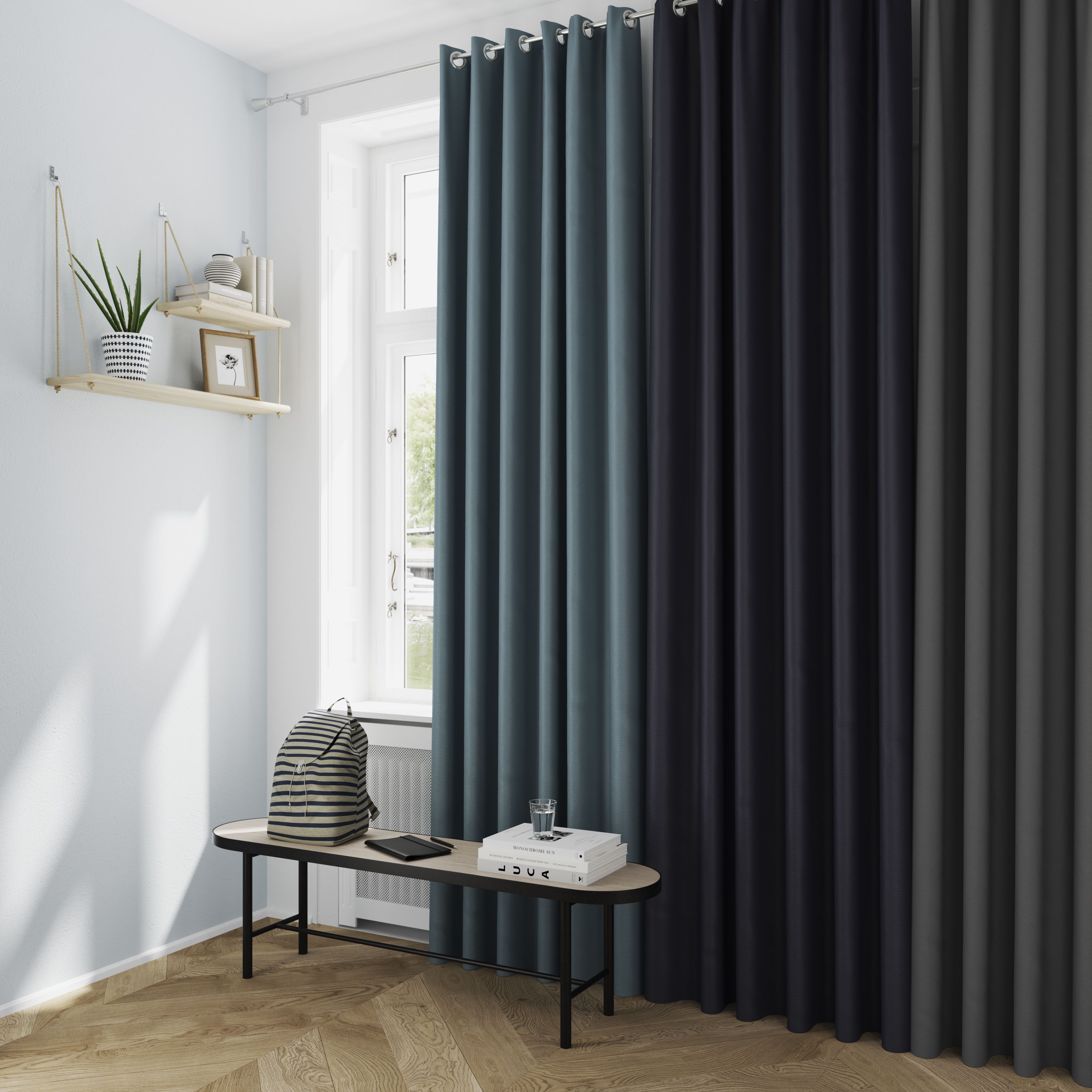Glend Navy Plain woven Blackout & thermal Eyelet Curtain (W)228cm (L)228cm, Pair