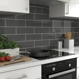 Glina Anthracite Gloss Ceramic Wall Tile, Pack of 34, (L)297mm (W)97mm