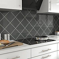 Glina Anthracite Gloss Ceramic Wall Tile, Pack of 40, (L)150mm (W)150mm