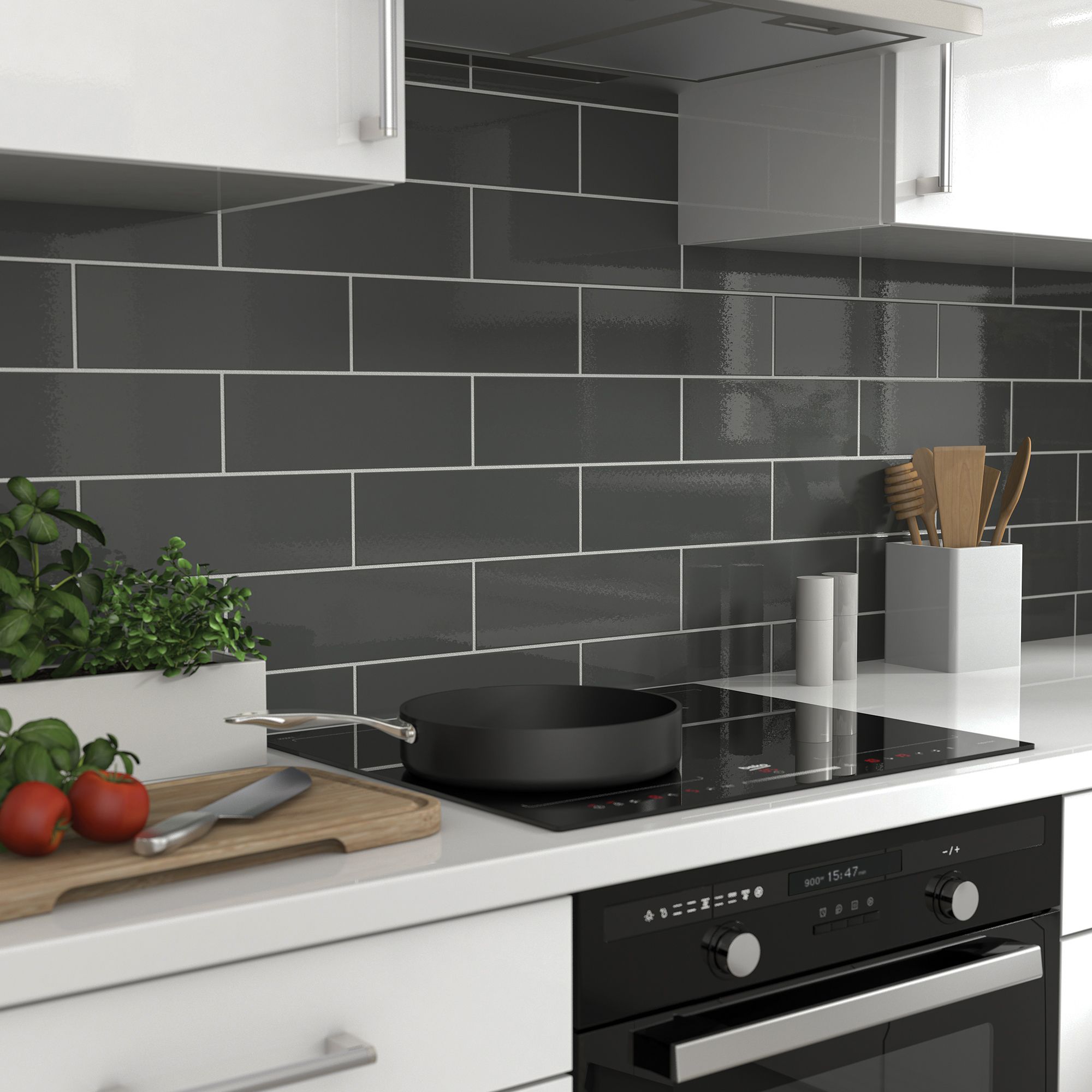 Glina Anthracite Gloss Ceramic Wall Tile Sample