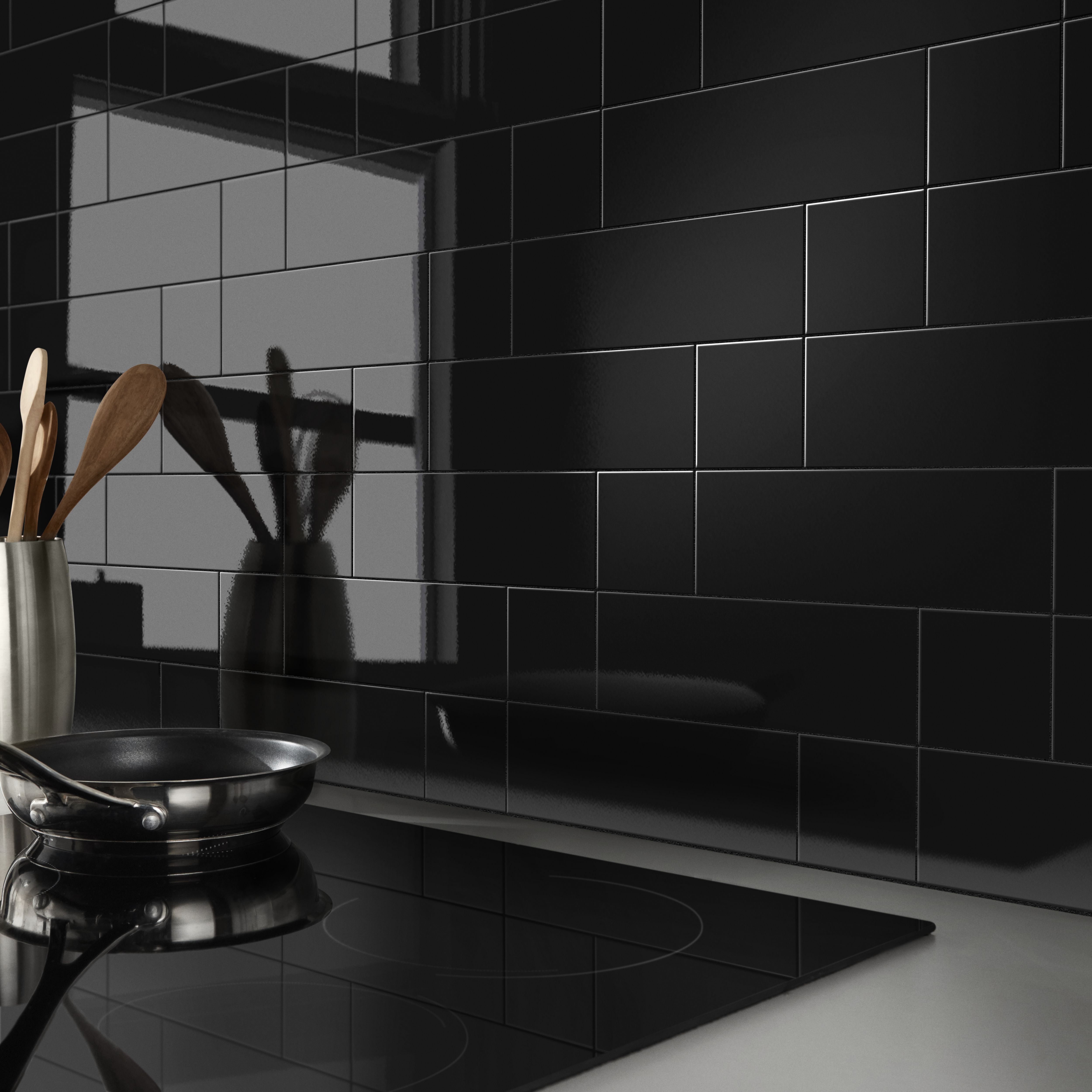 Glina Black Gloss Ceramic Indoor Wall Tile Sample