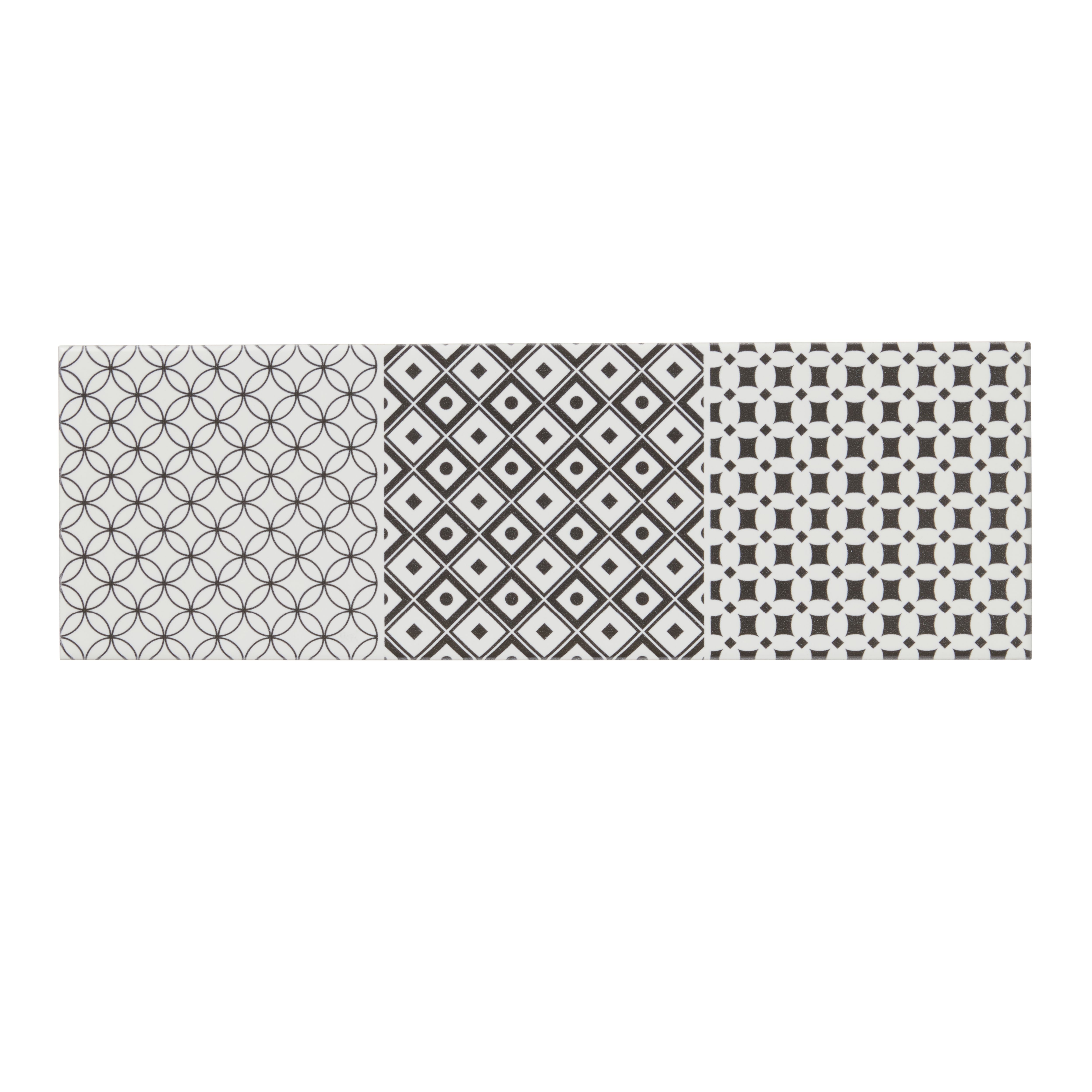 Glina Black & white Gloss Patterned Ceramic Indoor Wall Tile Sample