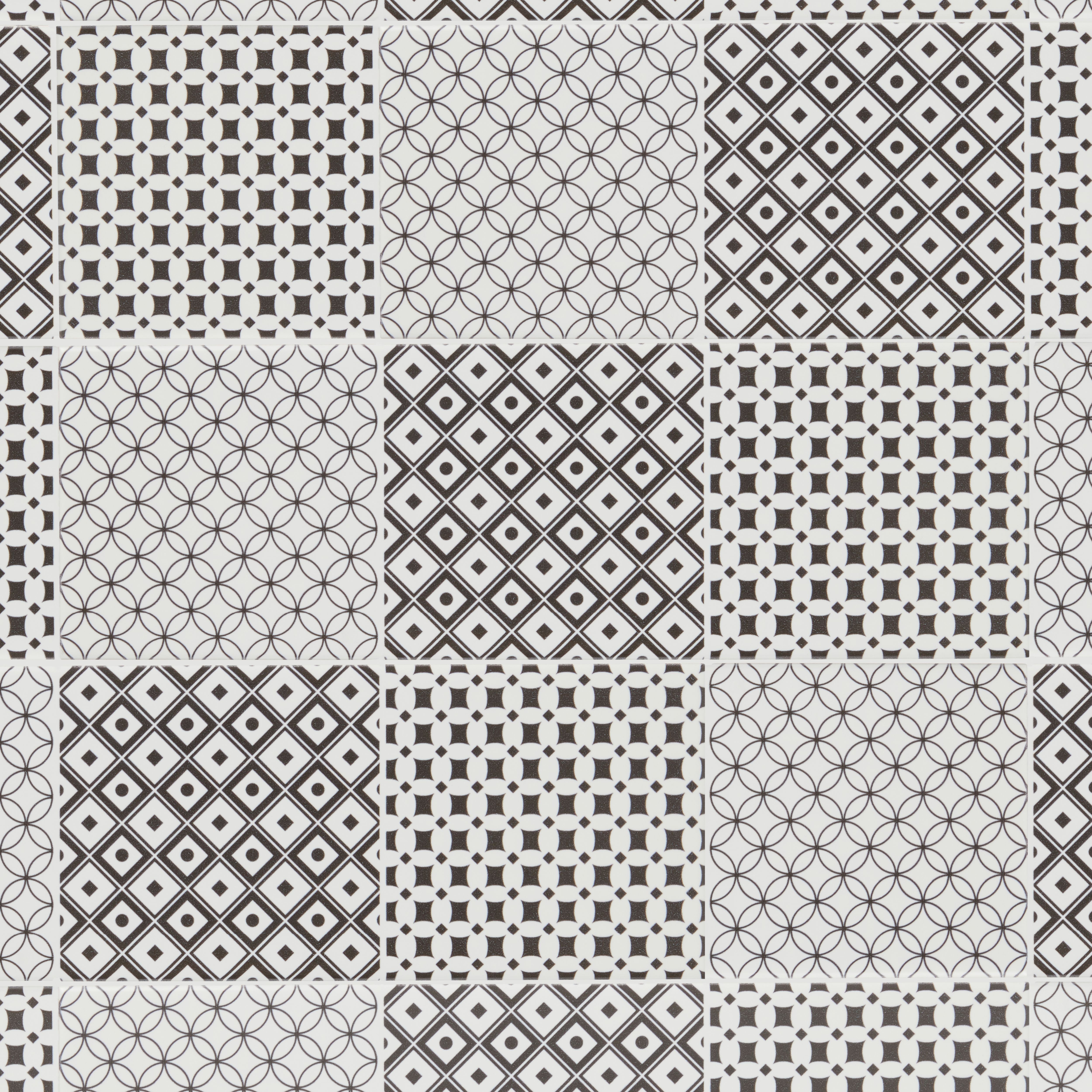 Glina Black & white Gloss Patterned Ceramic Indoor Wall Tile Sample