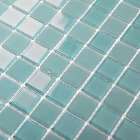 Glina Blue Frosted Glass Mosaic tile sheet, (L)300mm (W)300mm