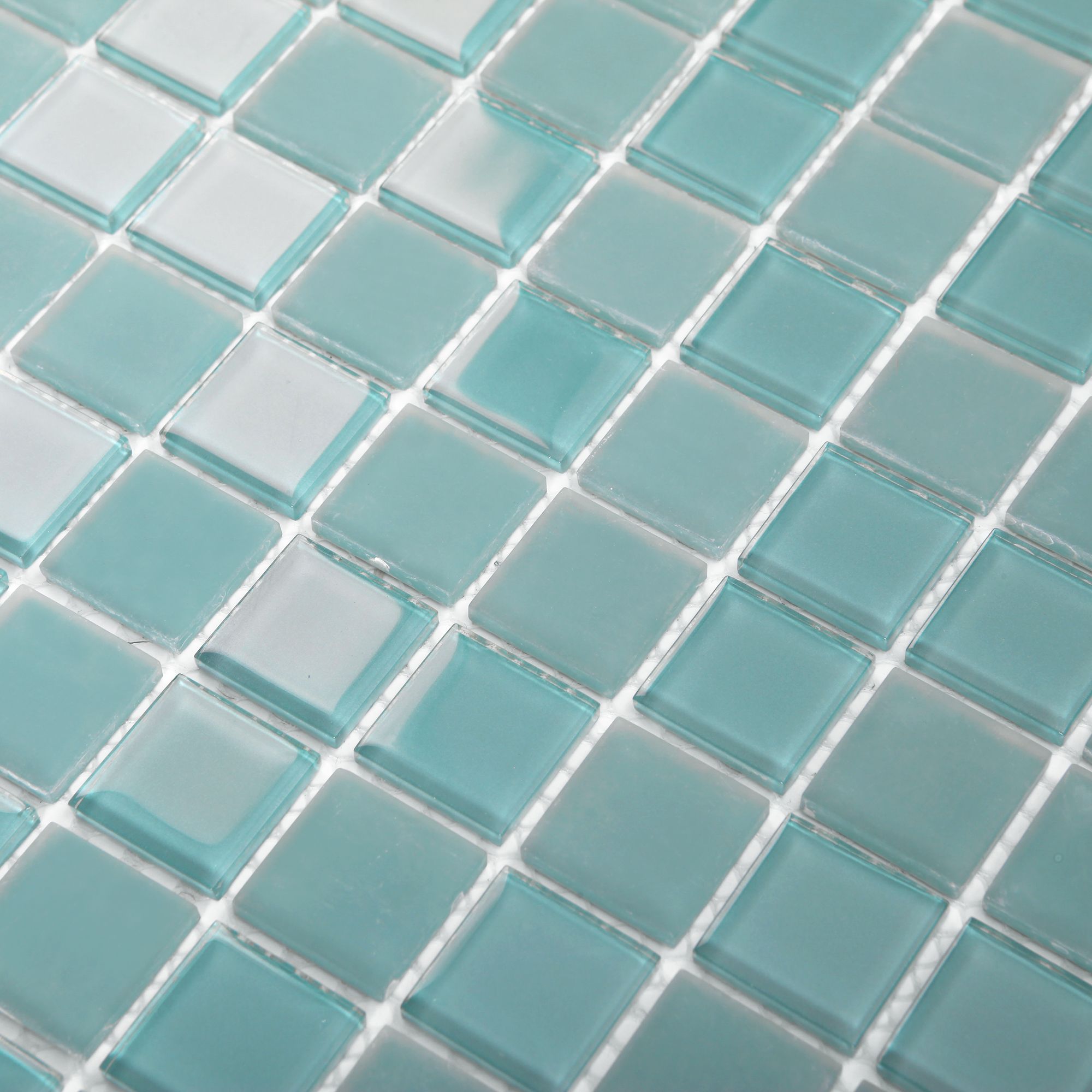 Glina Blue Frosted Gloss & matt Glass effect Flat Glass Mosaic tile sheet, (L)300mm (W)300mm