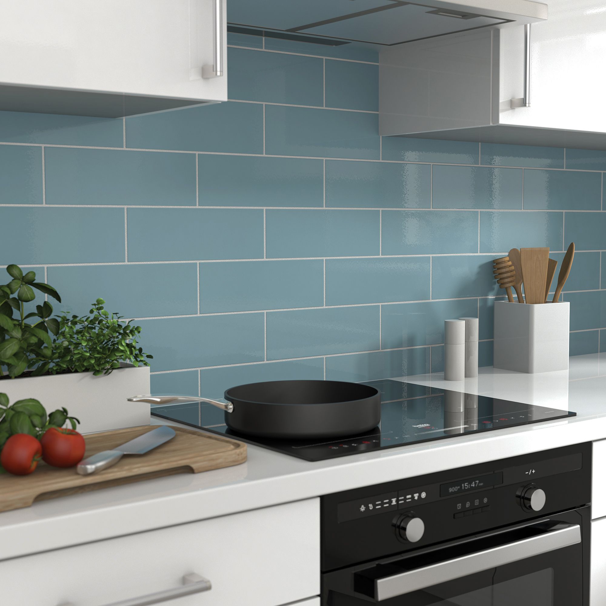 Glina Blue Gloss Ceramic Indoor Wall Tile, Pack of 34, (L)297mm (W)97mm ...