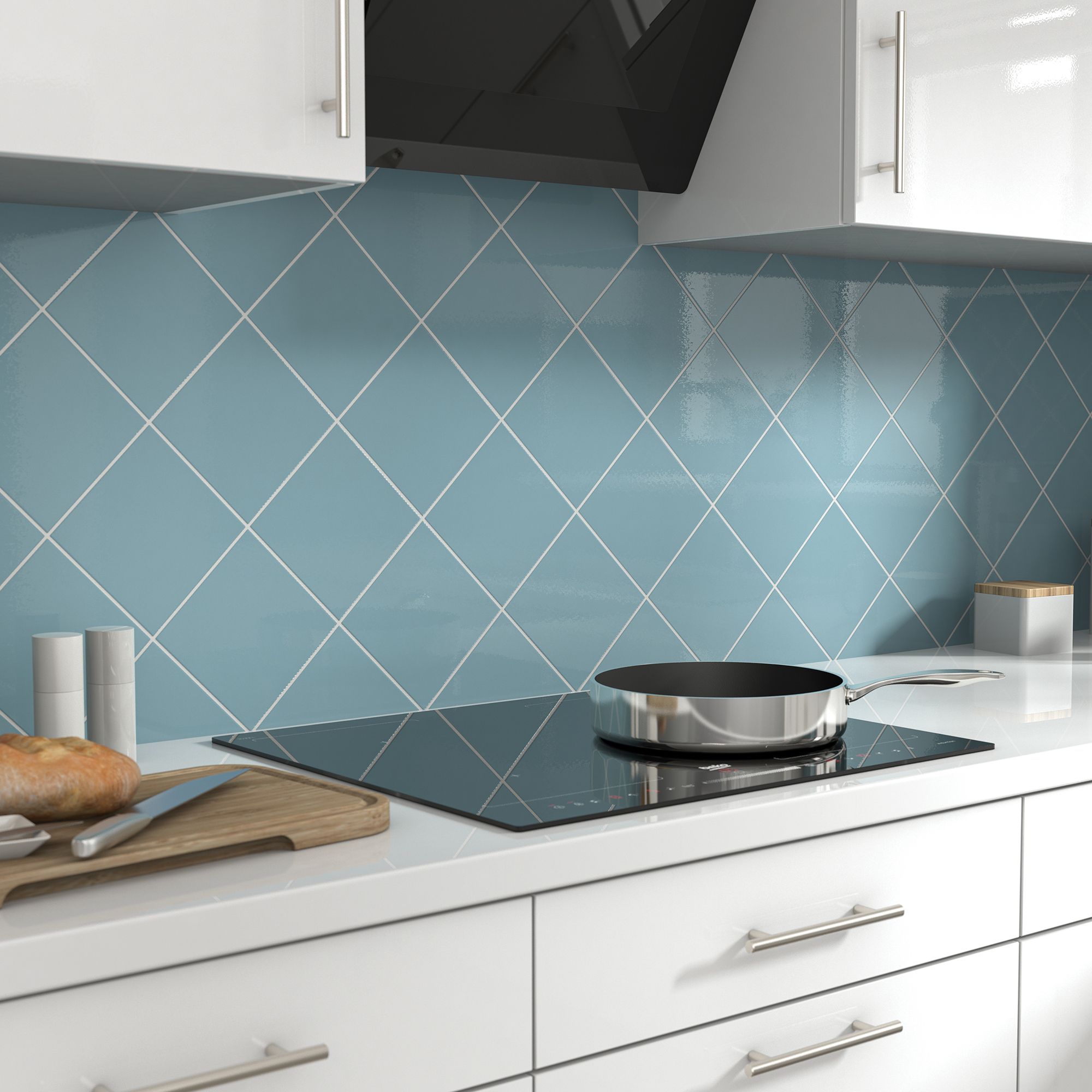 Glina Blue Gloss Ceramic Wall Tile, Pack of 40, (L)150mm (W)150mm | DIY ...