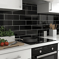 Glina Rectangular Black Gloss Ceramic Wall Tile Sample