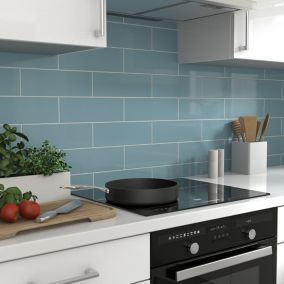 Glina Rectangular Blue Gloss Plain Ceramic Wall Tile Sample