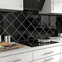 Glina Square Black Gloss Plain Ceramic Wall Tile Sample