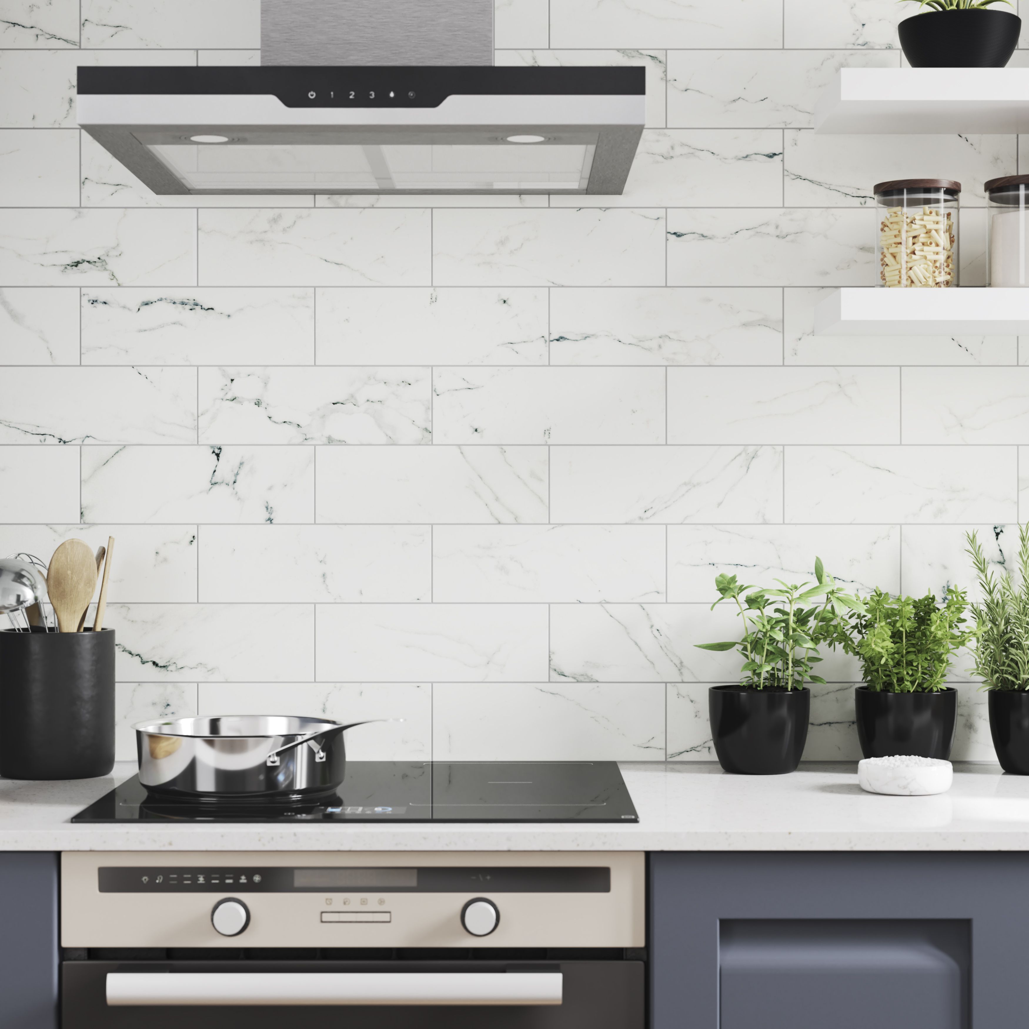 Glina White Gloss Marble effect Ceramic Indoor Wall Tile Sample