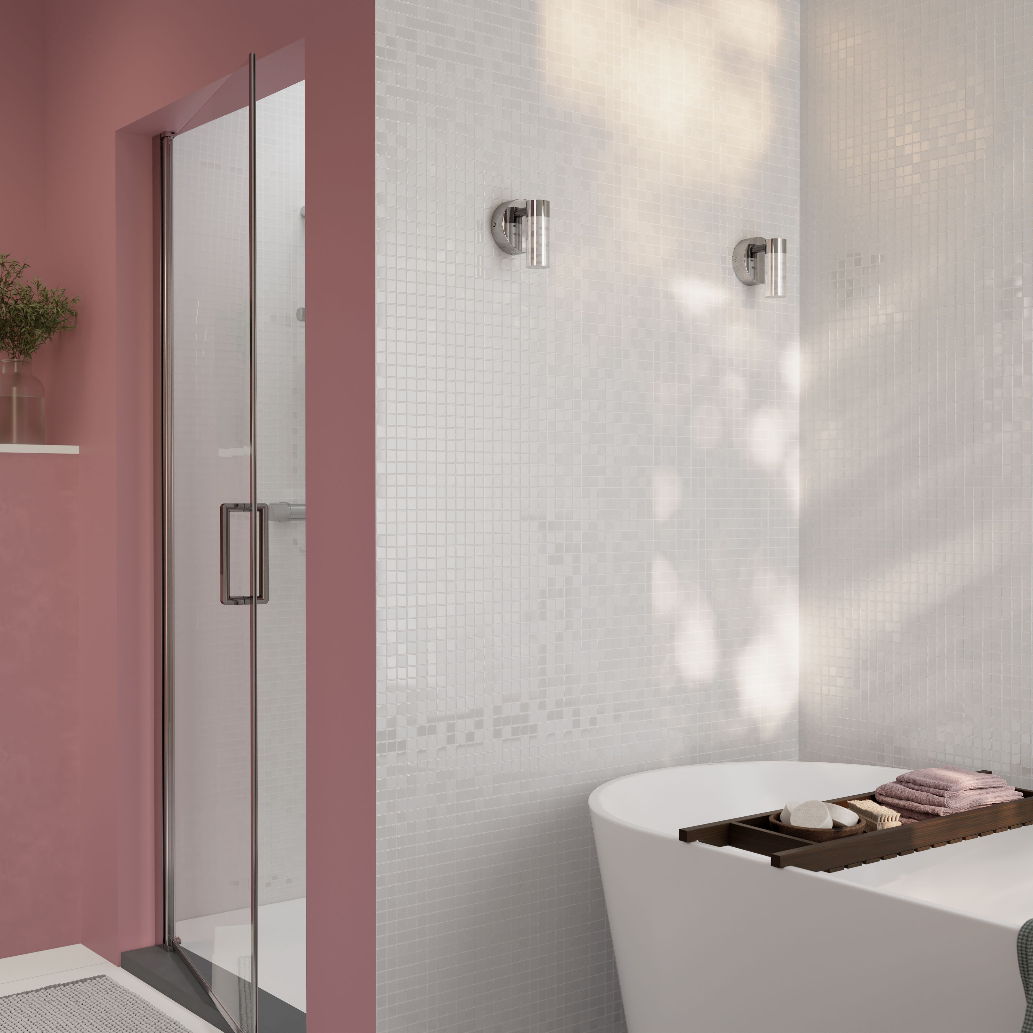 Glina White Gloss & matt Glass effect Flat Glass Mosaic tile sheet, (L)300mm (W)300mm