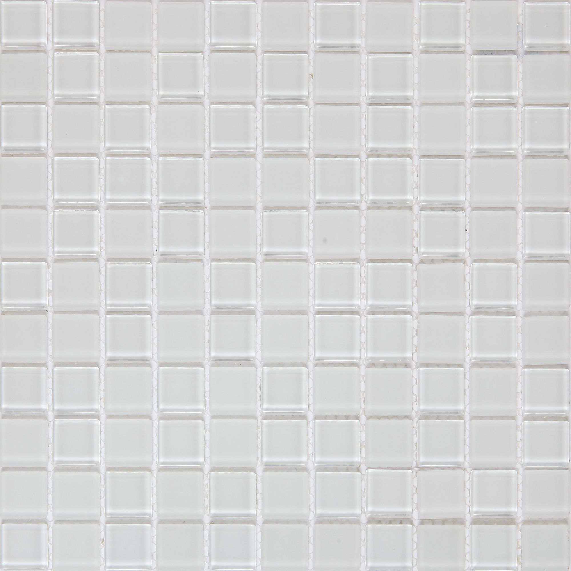 Glina White Gloss & matt Glass effect Flat Glass Mosaic tile sheet, (L)300mm (W)300mm
