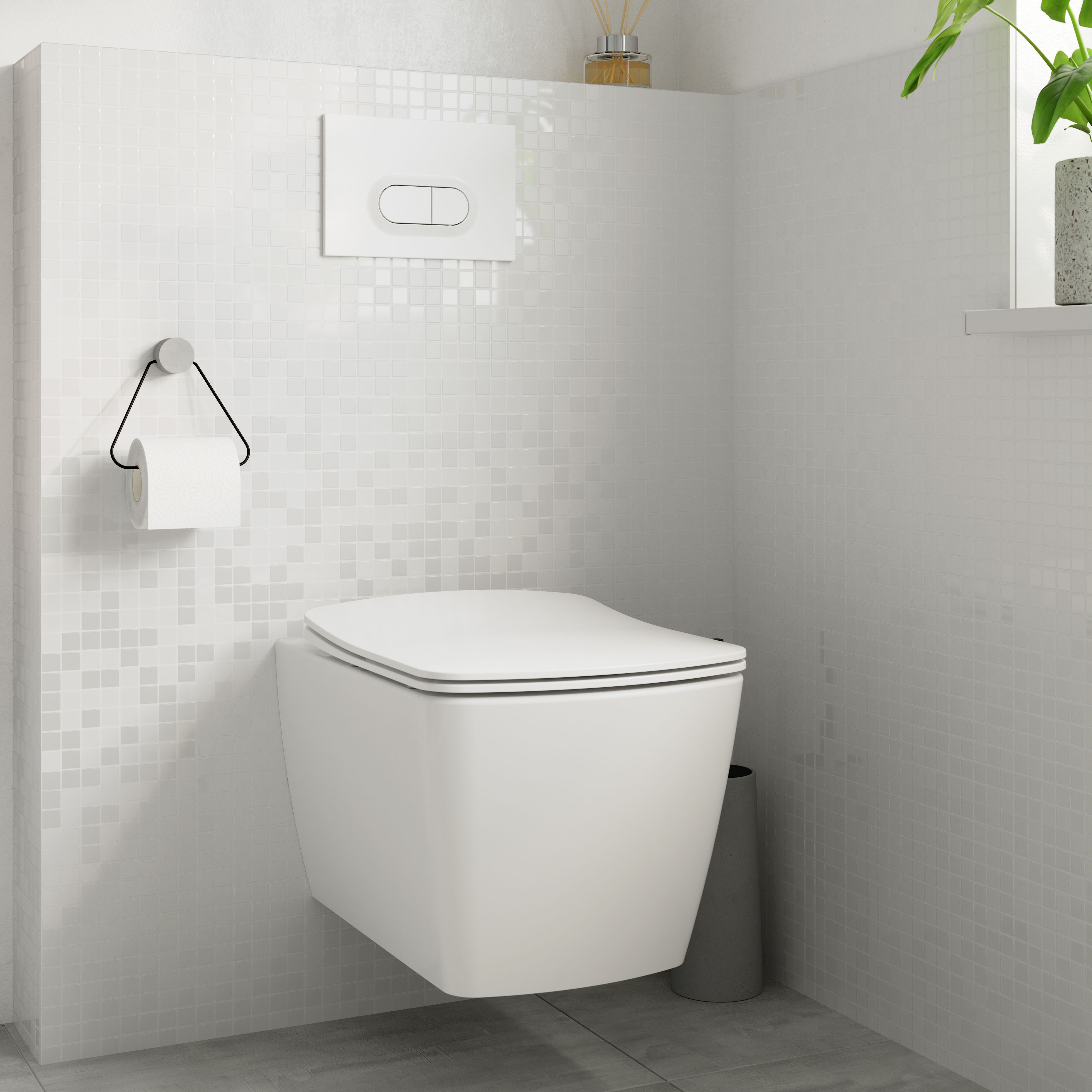 Glina White Gloss & matt Glass effect Flat Glass Mosaic tile sheet, (L)300mm (W)300mm