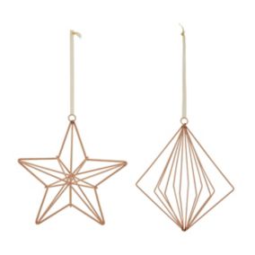Gloss Copper Metallic effect Star & diamond Decoration, Set of 2