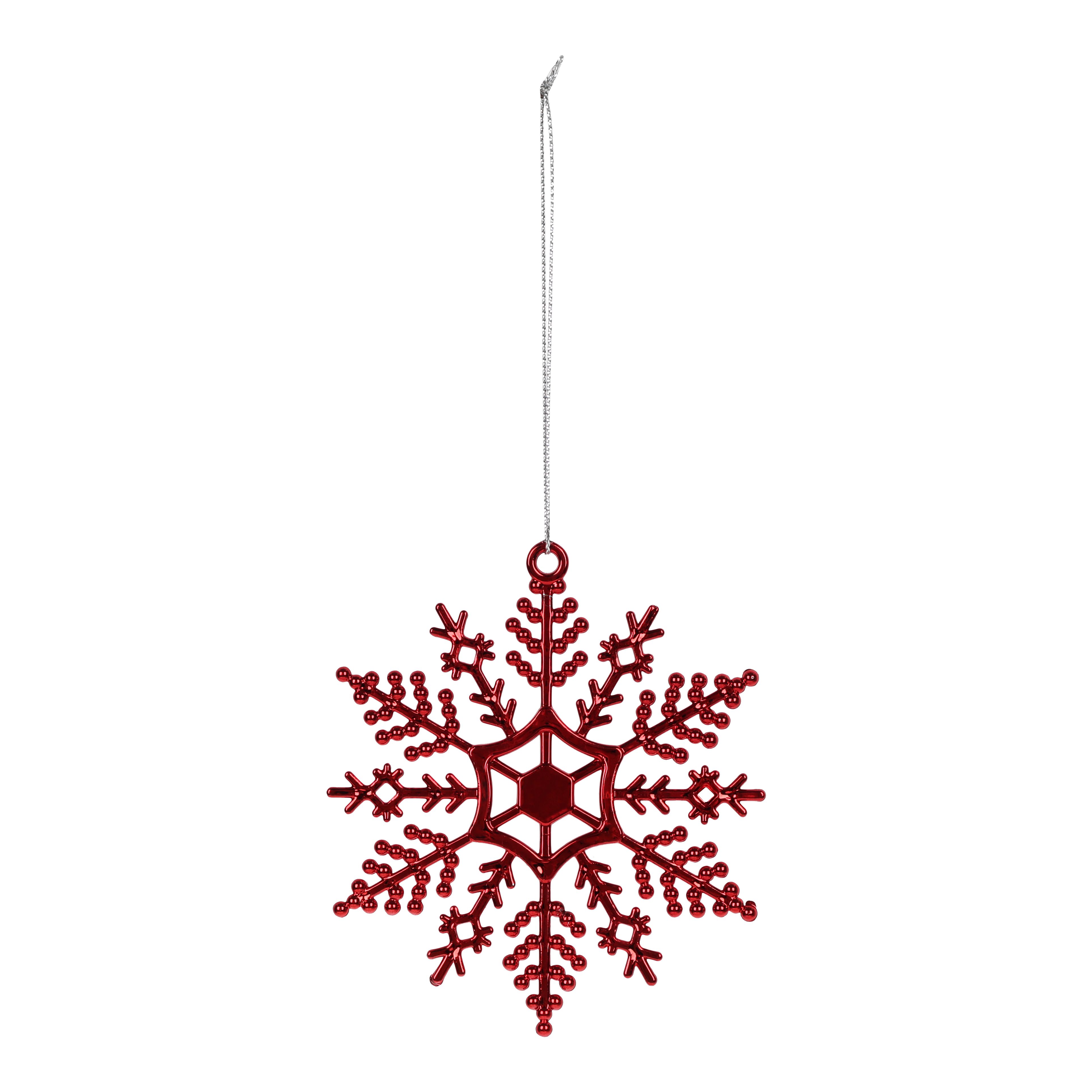 Gloss Red Snowflake Hanging decoration set, Pack of 12