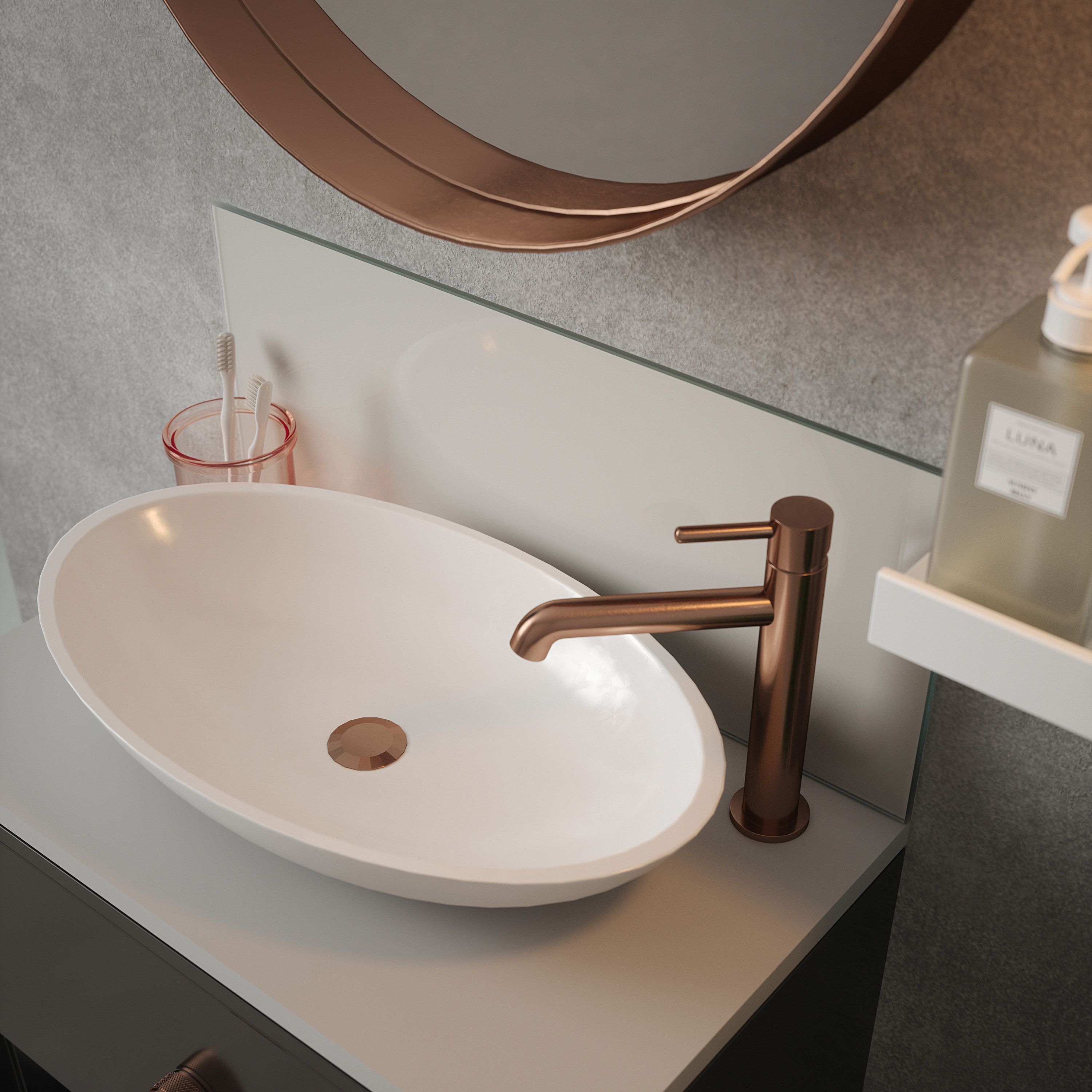 Gloss Silk Grey Glass Self-adhesive Bathroom Splashback (H)25cm (W)60cm