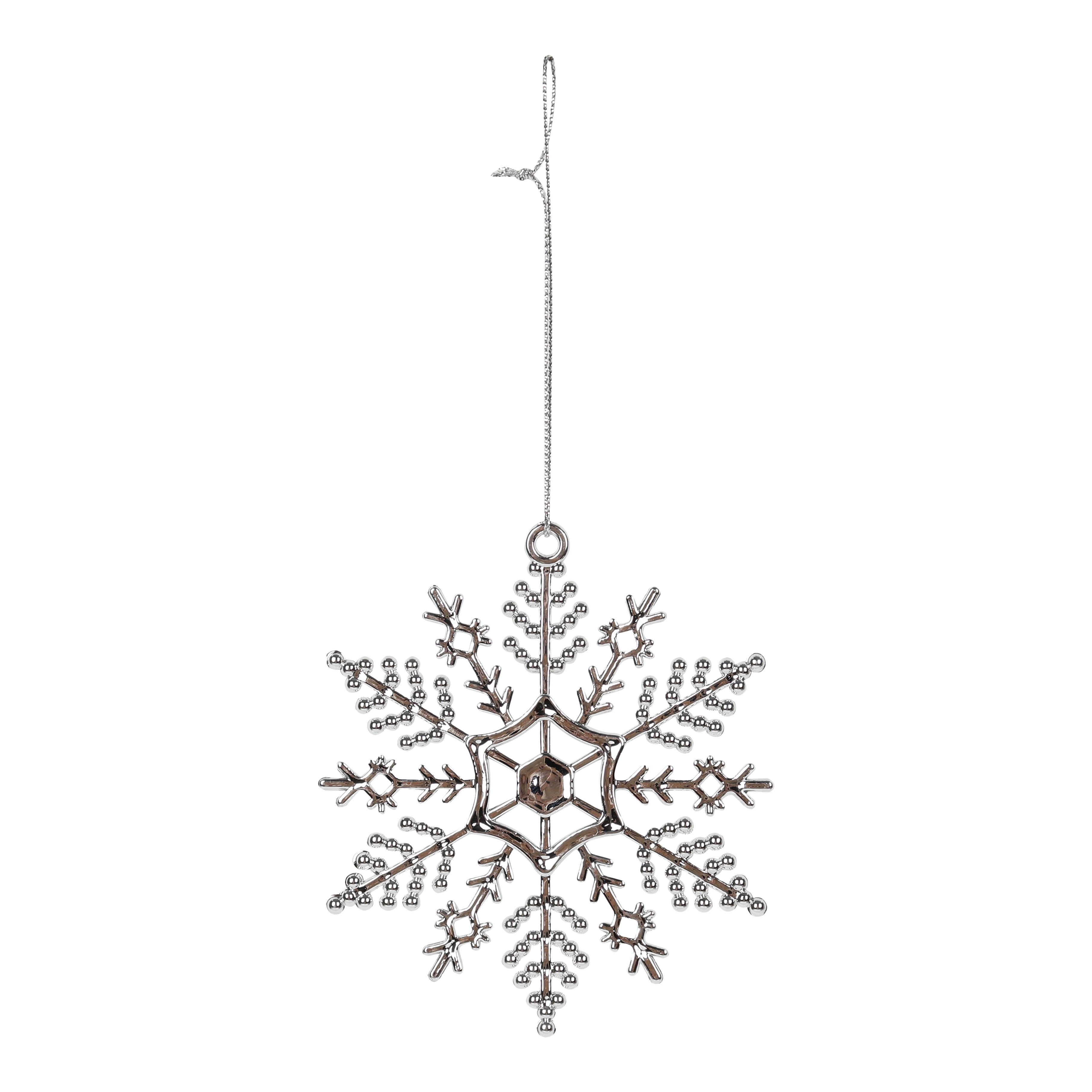 Gloss Silver effect Snowflake Hanging decoration set, Pack of 12