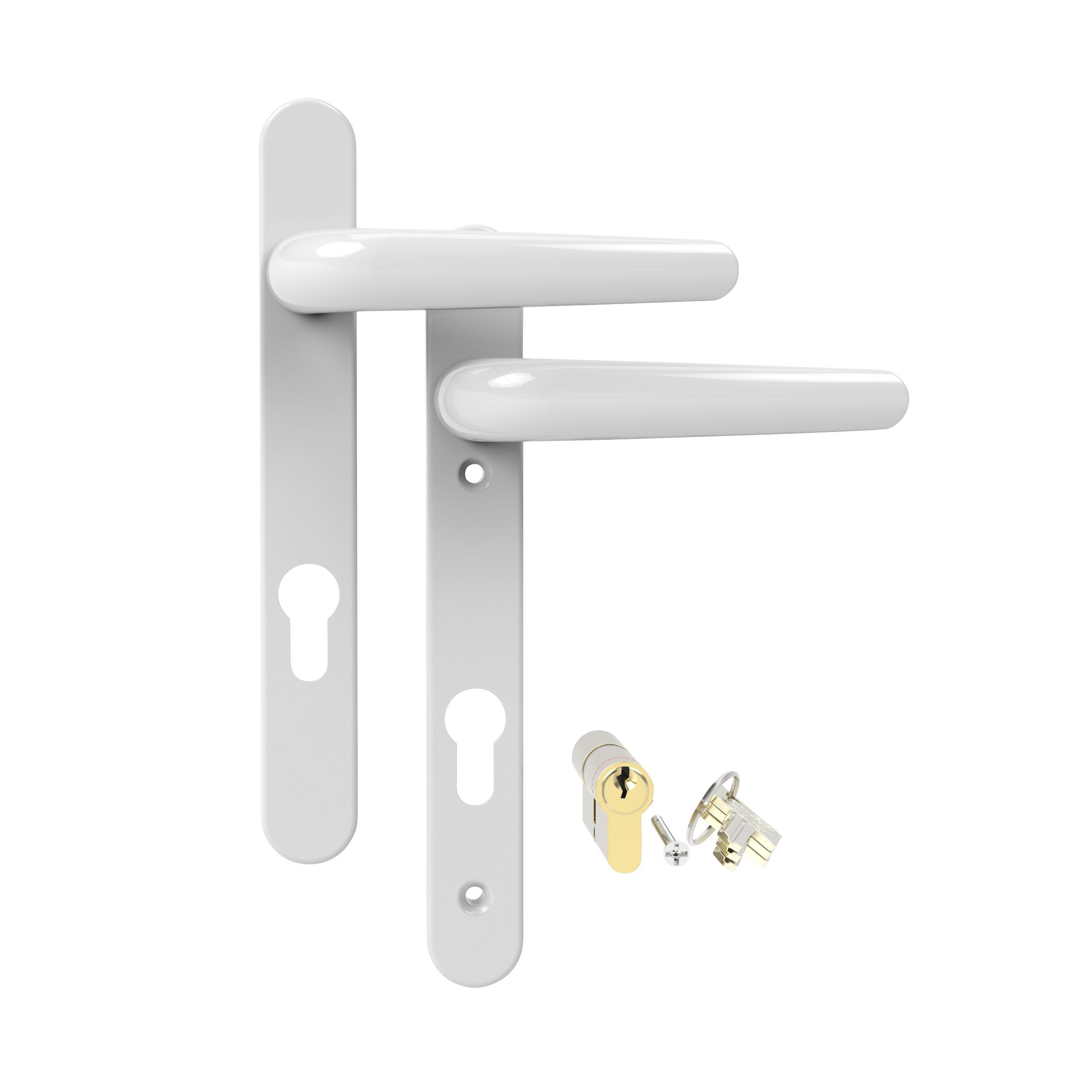 Gloss White External Straight Lock Door handle, Set DIY at B&Q