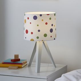 Glow Beacon Dots Printed Multicolour Wood effect Tripod Table lamp