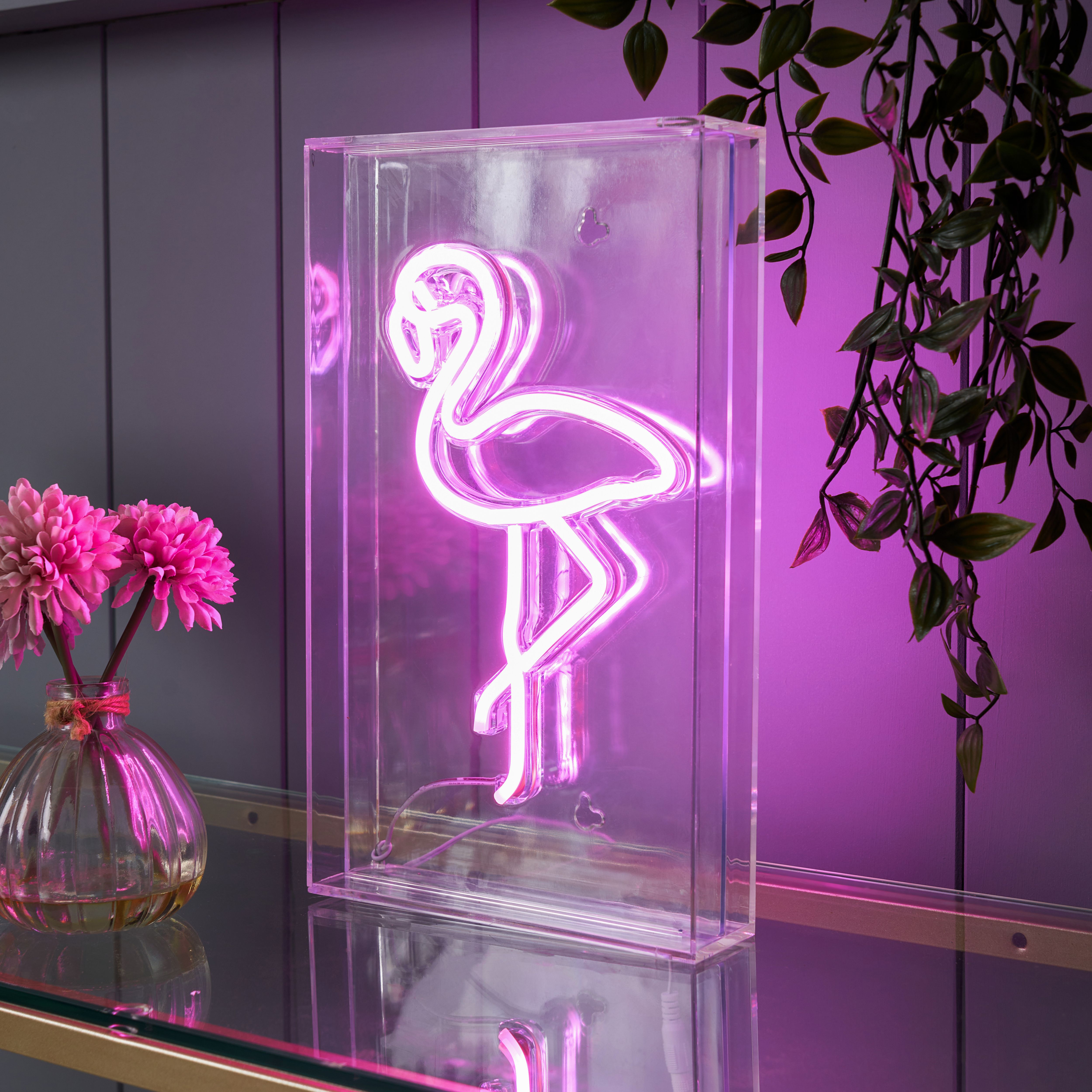 Glow Collection Flamingo Rectangular Gloss Neon Pink Integrated LED Table lamp