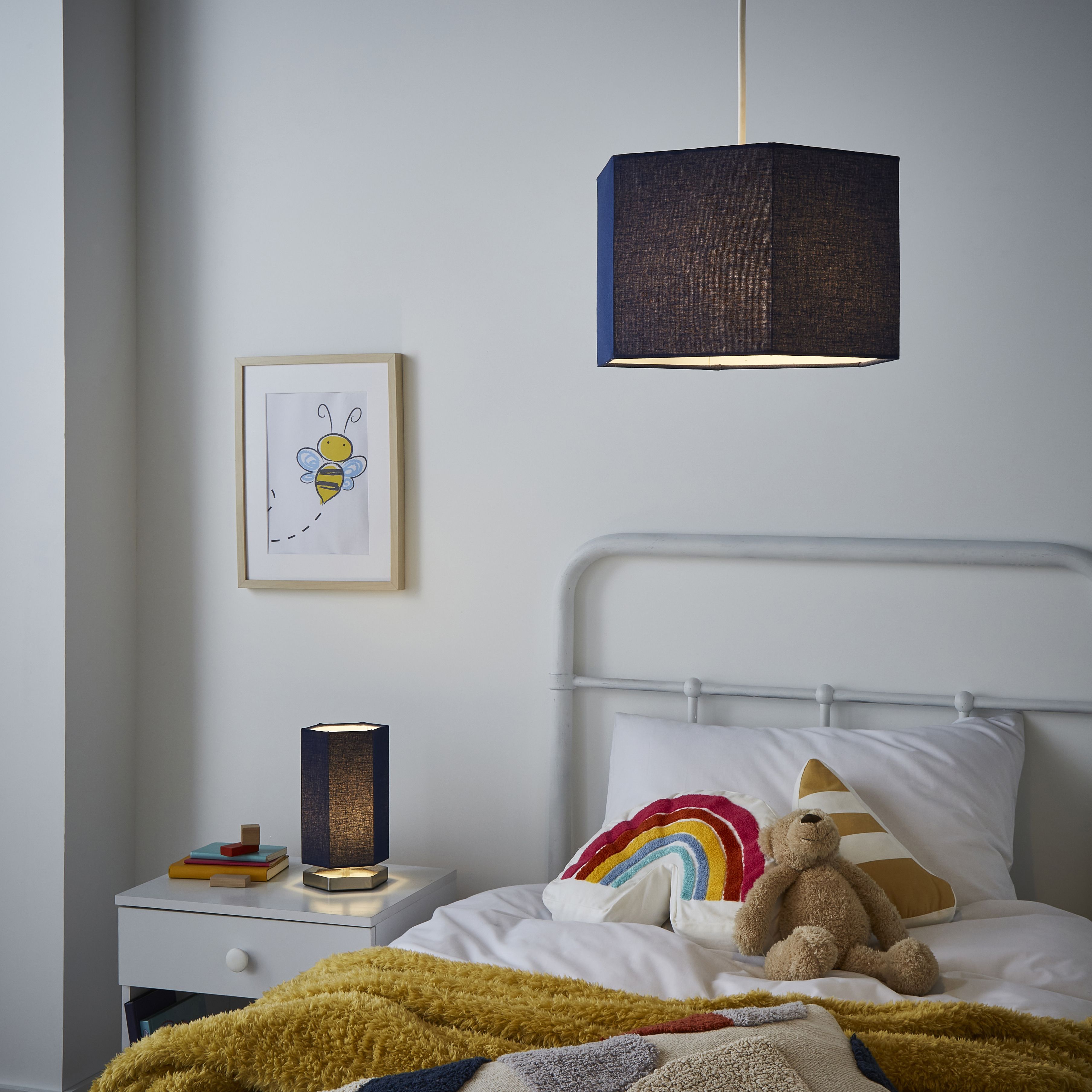 Glow Easy fit Navy Plain Hexagonal Lamp shade (D)33cm