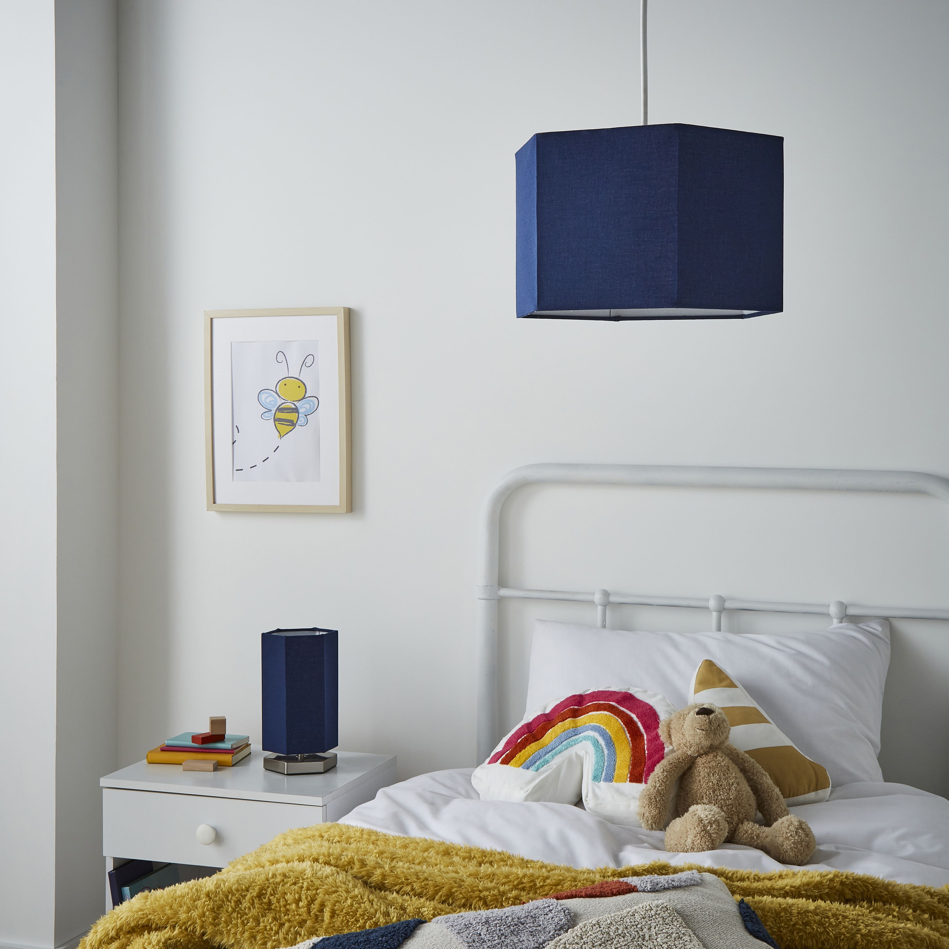 Glow Easy fit Navy Plain Hexagonal Lamp shade (D)33cm