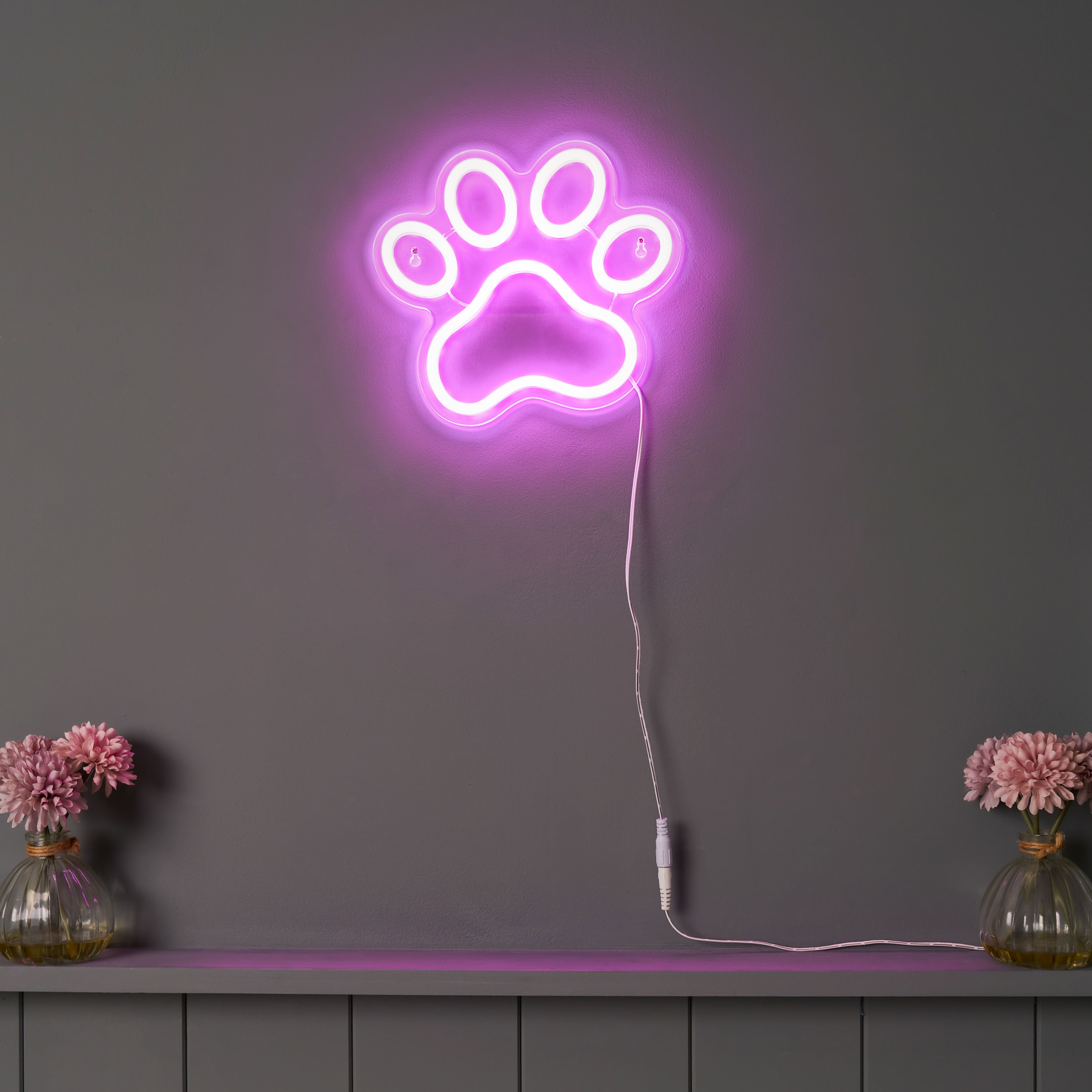 Glow Elkka Paw print Neon Pink Plug-in LED Wall light